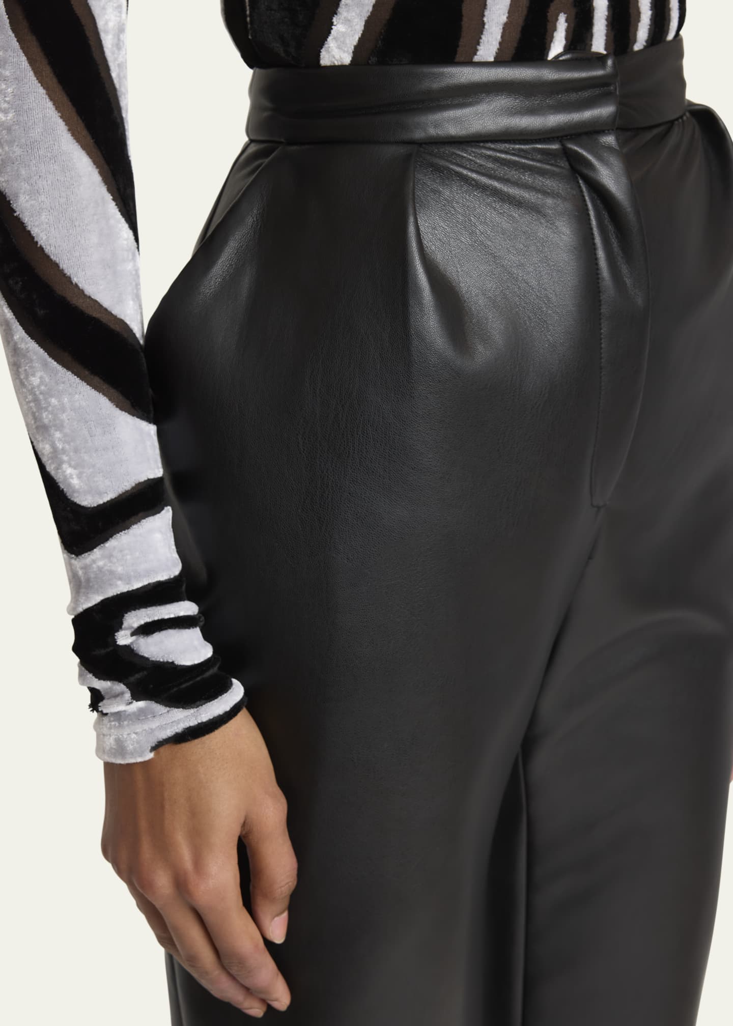 Balmain Eco Leather Pleated Tapered-Leg Pants - Bergdorf Goodman