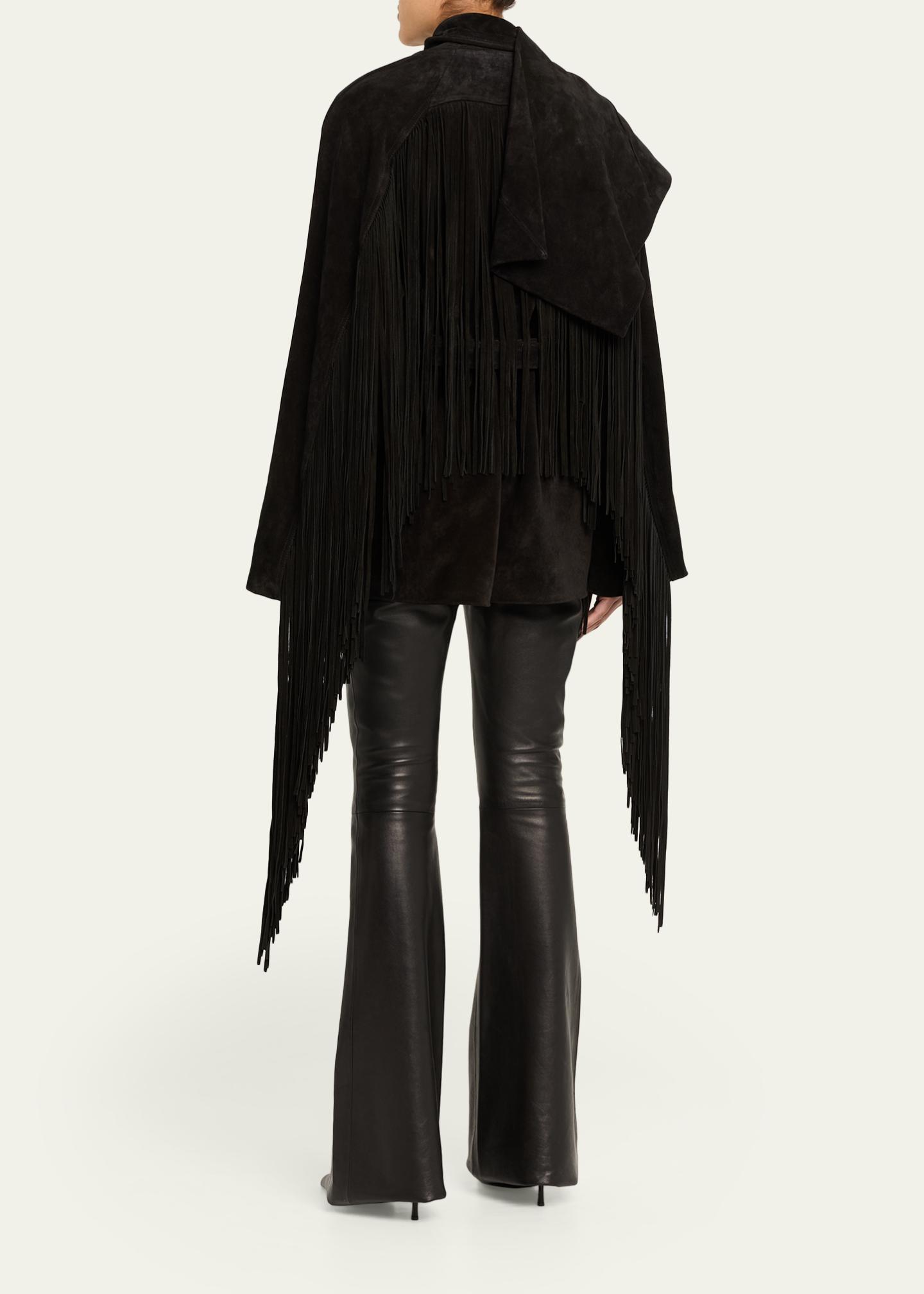 Rick Owens Scarf-Neck Fringe Suede Moto Jaket - Bergdorf Goodman