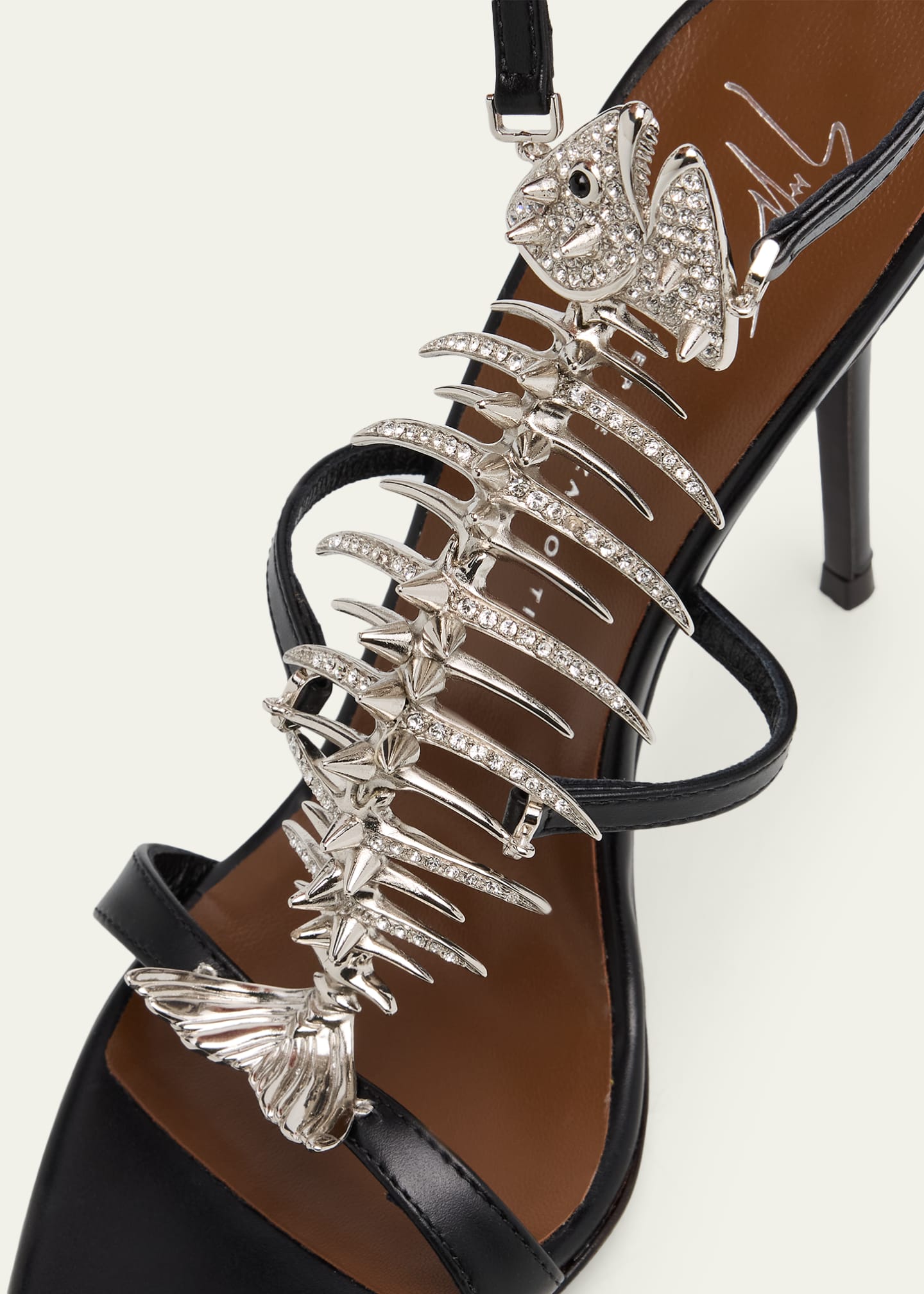 Giuseppe Zanotti Slim Leather Sandals with Fishbone Ornament