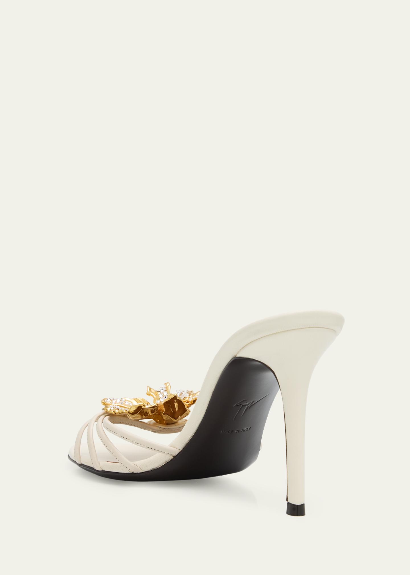 Giuseppe Zanotti 90mm Flower Leather Slide Sandals  display picture 2