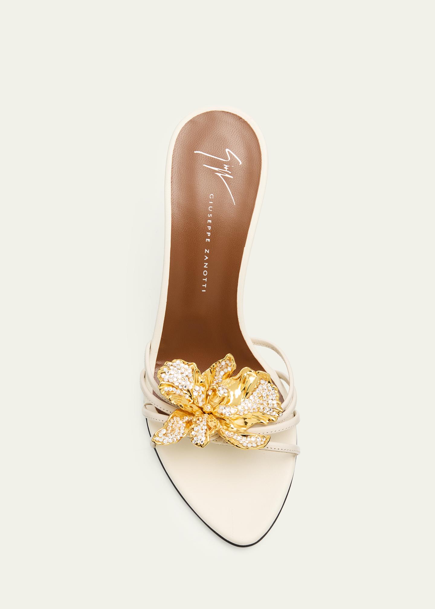 giuseppe zanotti NIB designer leather slides Giuseppe Zanotti 90mm Flower Leather Slide Sandals  main image 4