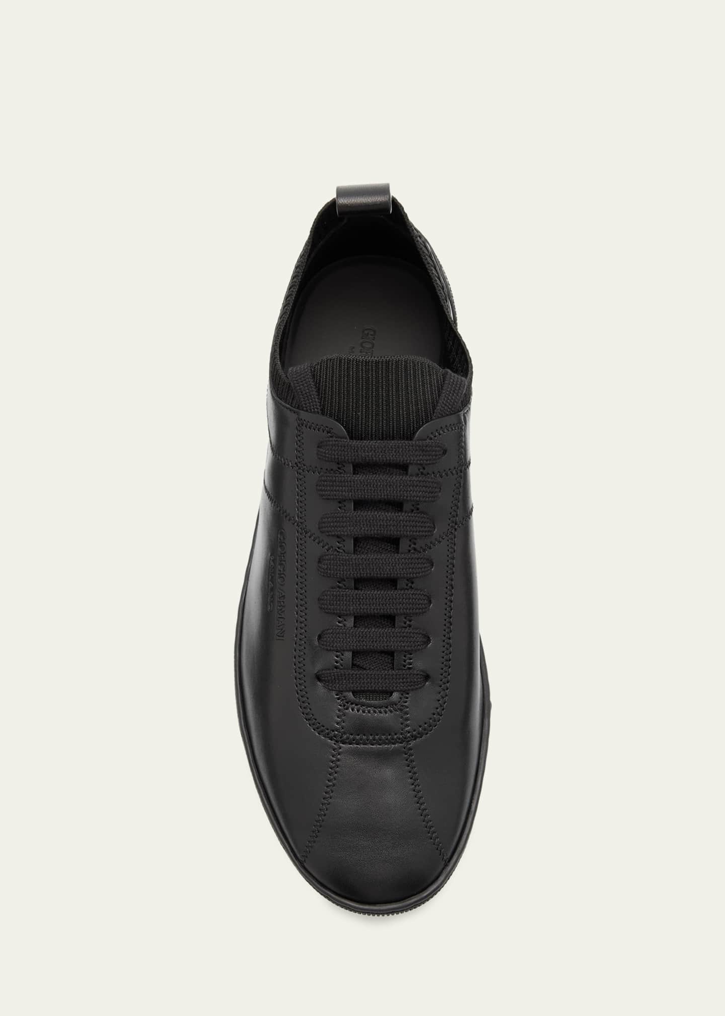 Giorgio Armani Men's Leather Tonal Knit Low-Top Sneakers