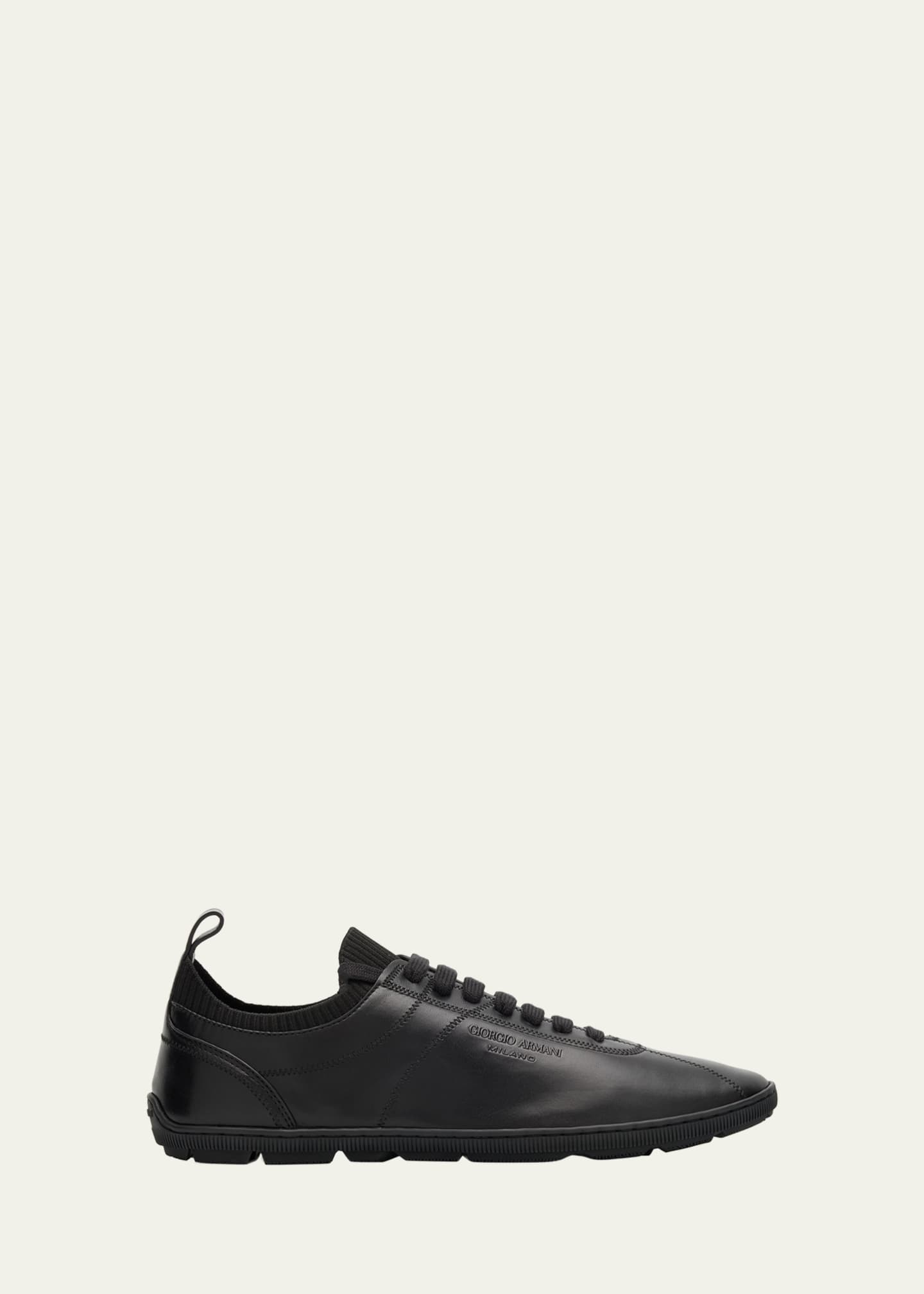 Giorgio Armani Men's Leather Tonal Knit Low-Top Sneakers