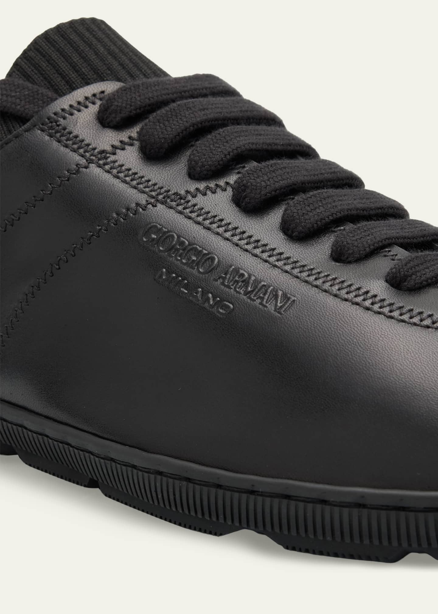 Giorgio Armani Men's Leather Tonal Knit Low-Top Sneakers