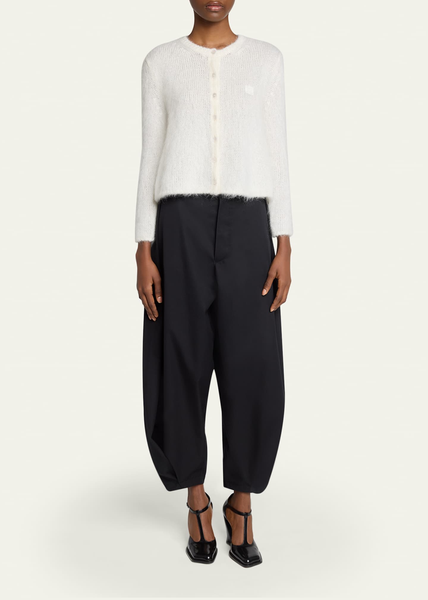 Mohair Double Button Crewneck Cardigan