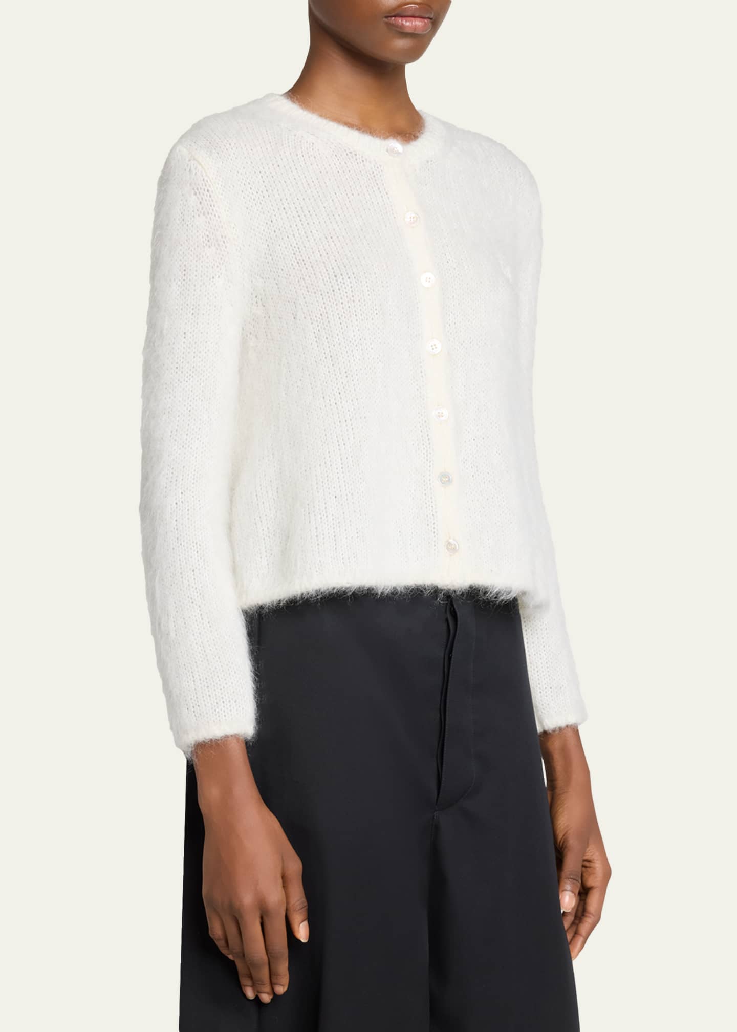 Mohair Double Button Crewneck Cardigan