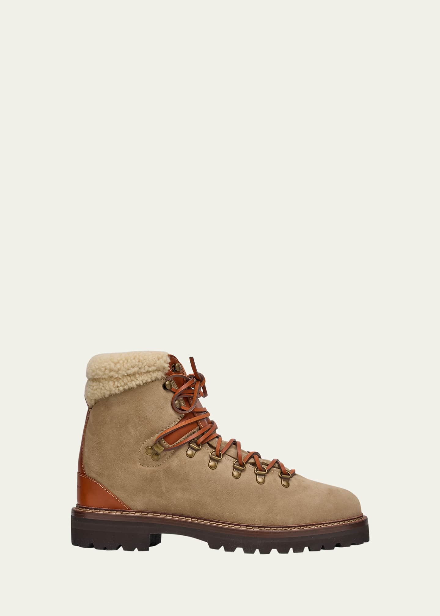 Ralph Lauren Purple Label Halpin Shearling-Trim Calf-Suede Boot