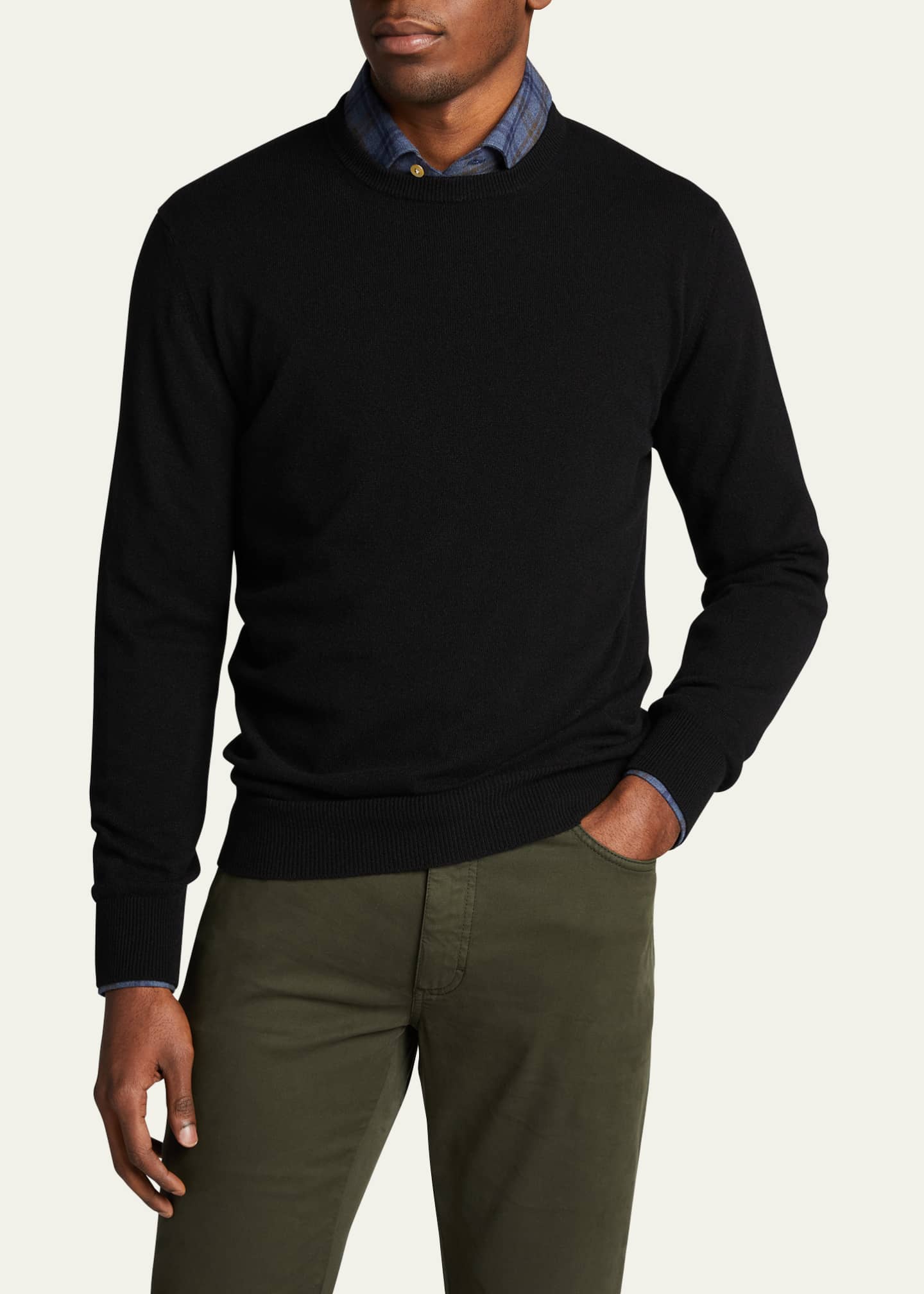 Bergdorf Goodman Men's Solid Cashmere Crewneck Sweater Image 4 of 5