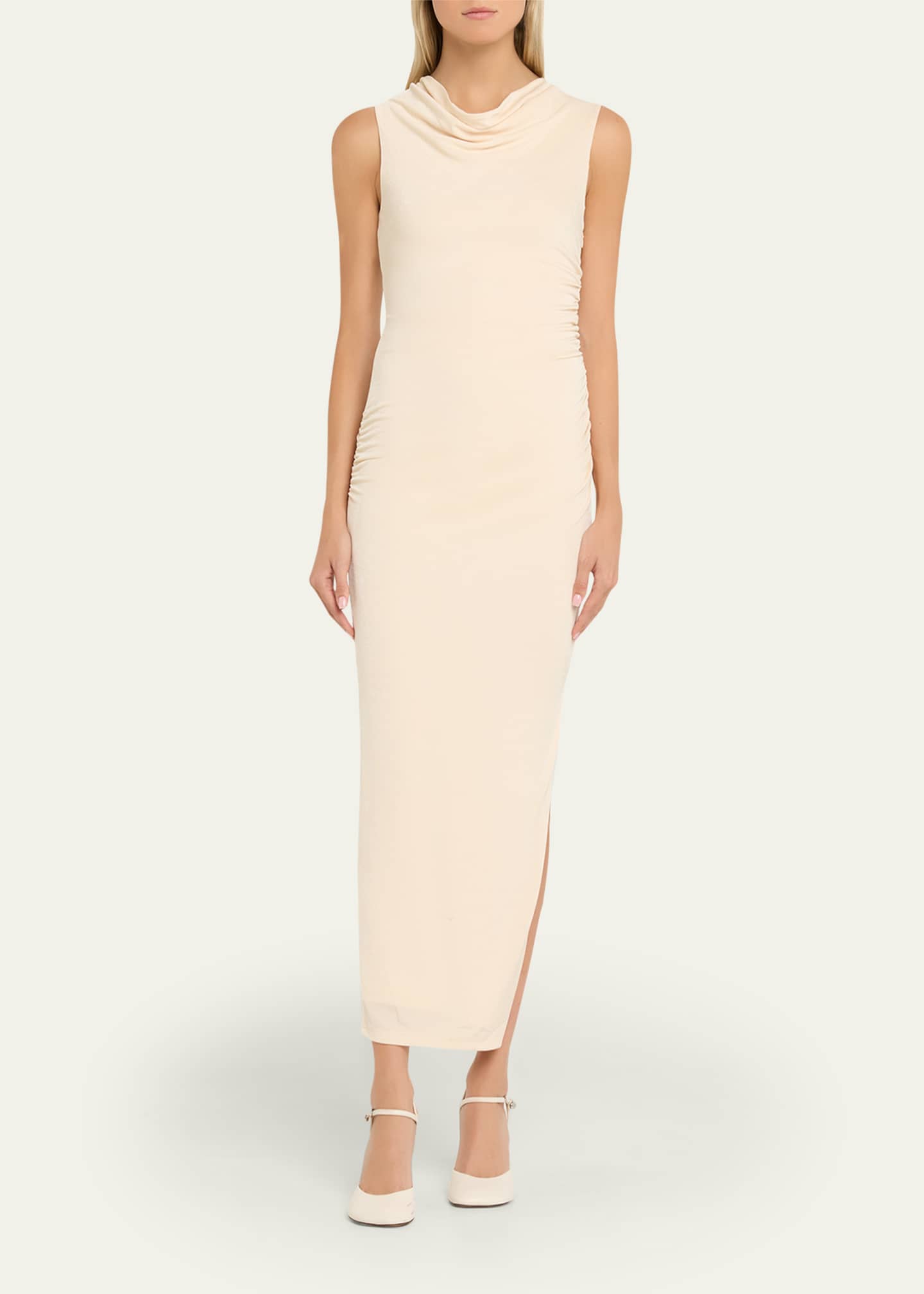 Anna Quan Amali Draped Cowl-Neck Jersey Dress, Cream, Women's, 10, Casual & Work Dresses Jersey Dresses