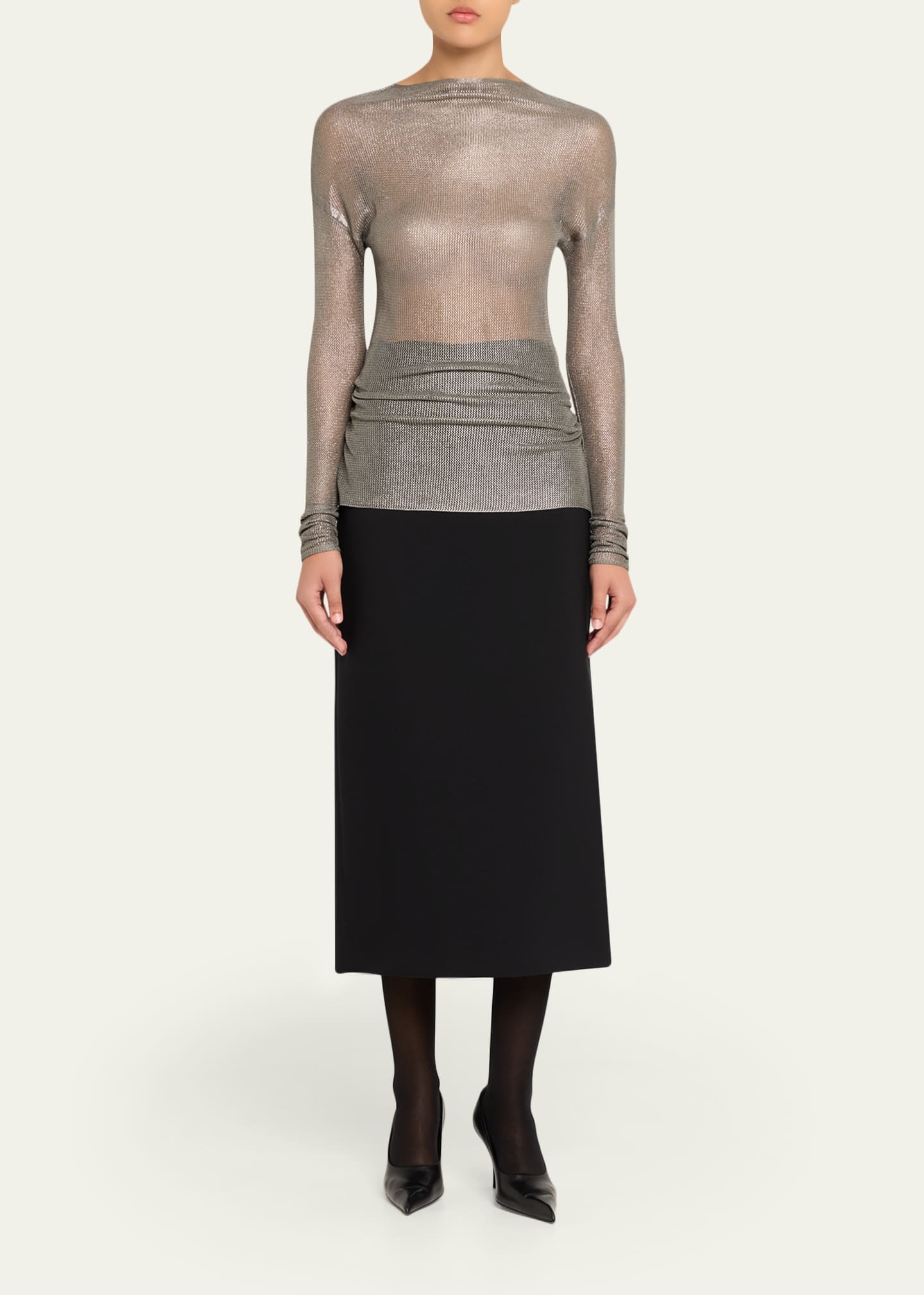 Art Deco Mesh Long Sleeve Top with Pearl Trim main image 1