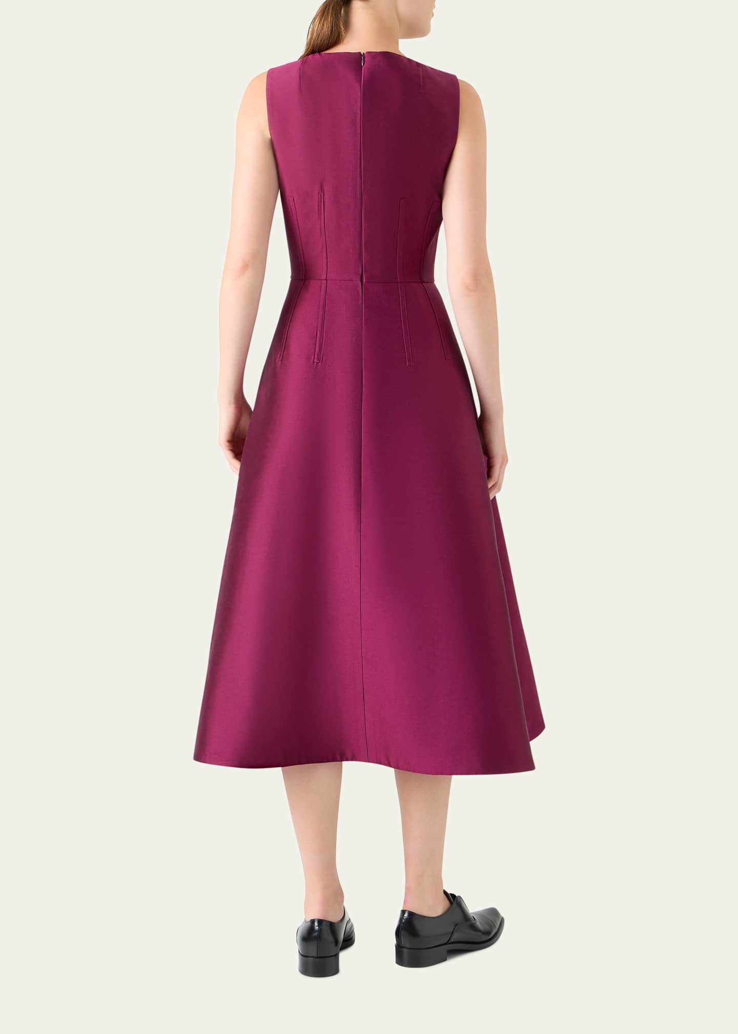 Akris Dupion Sleeveless Silk Shantung Midi Dress - Berry