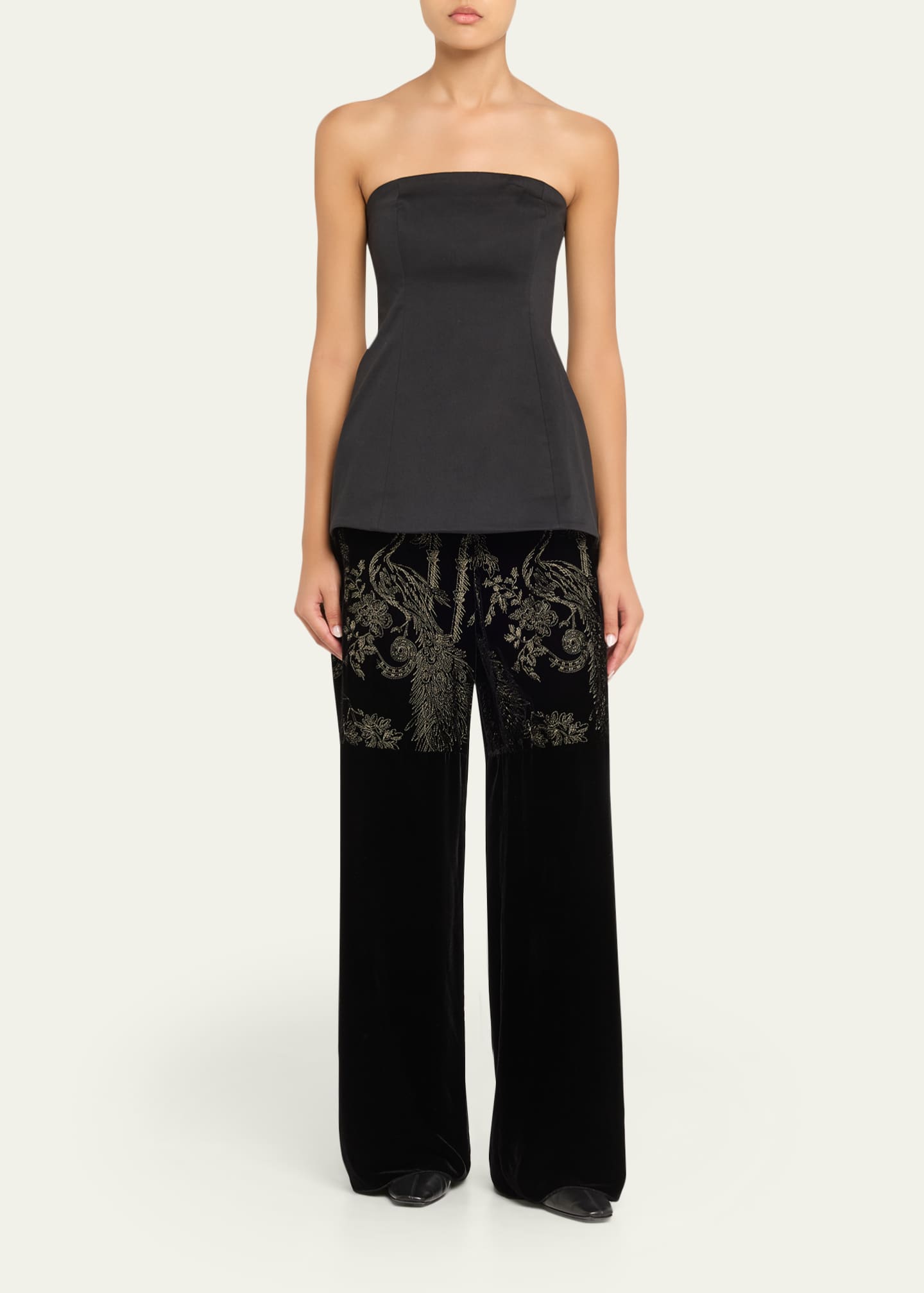 Giorgio Armani Metallic Embroidered Velvet Wide-Leg Trousers