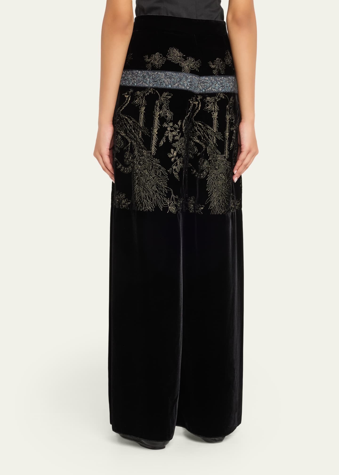 Giorgio Armani Metallic Embroidered Velvet Wide-Leg Trousers