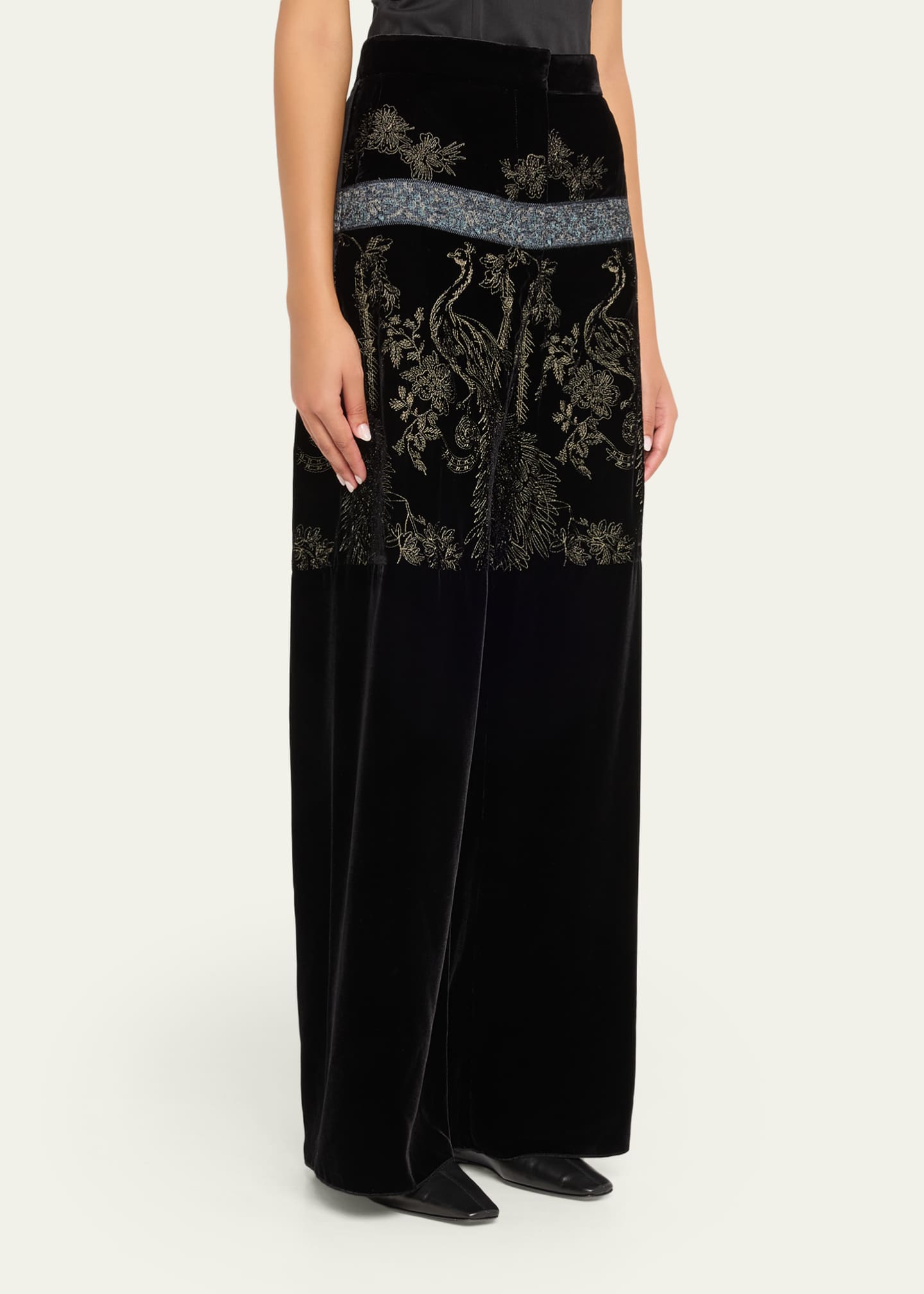 Giorgio Armani Metallic Embroidered Velvet Wide-Leg Trousers