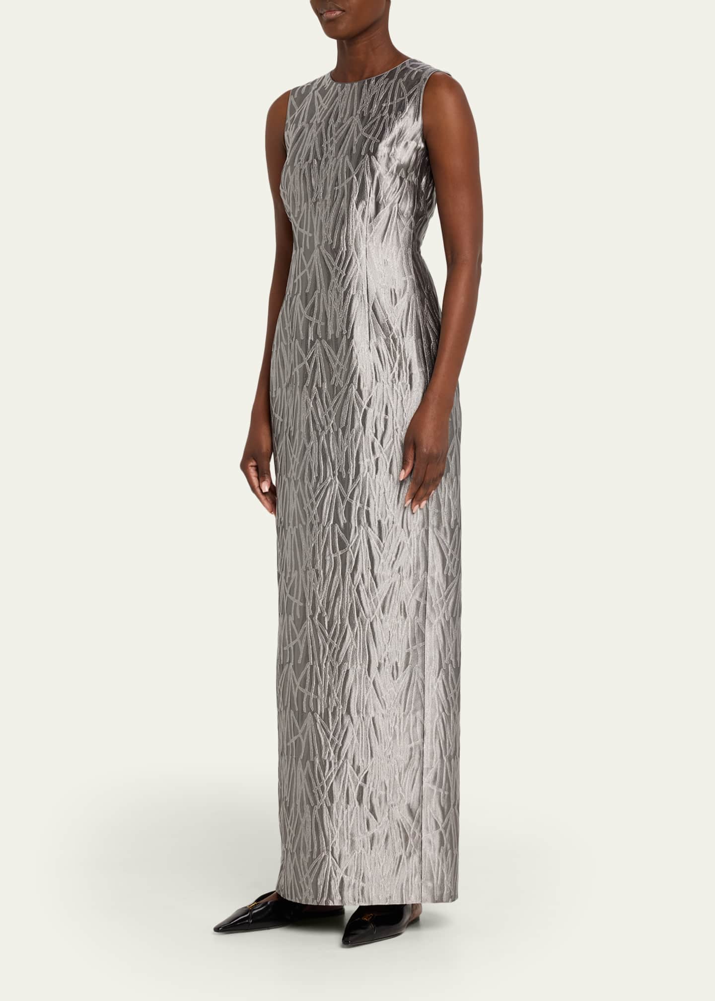 Lafayette 148 New York Sleeveless Metallic Jacquard Column Gown, Silver, Women's, 4, Sleeveless Gowns