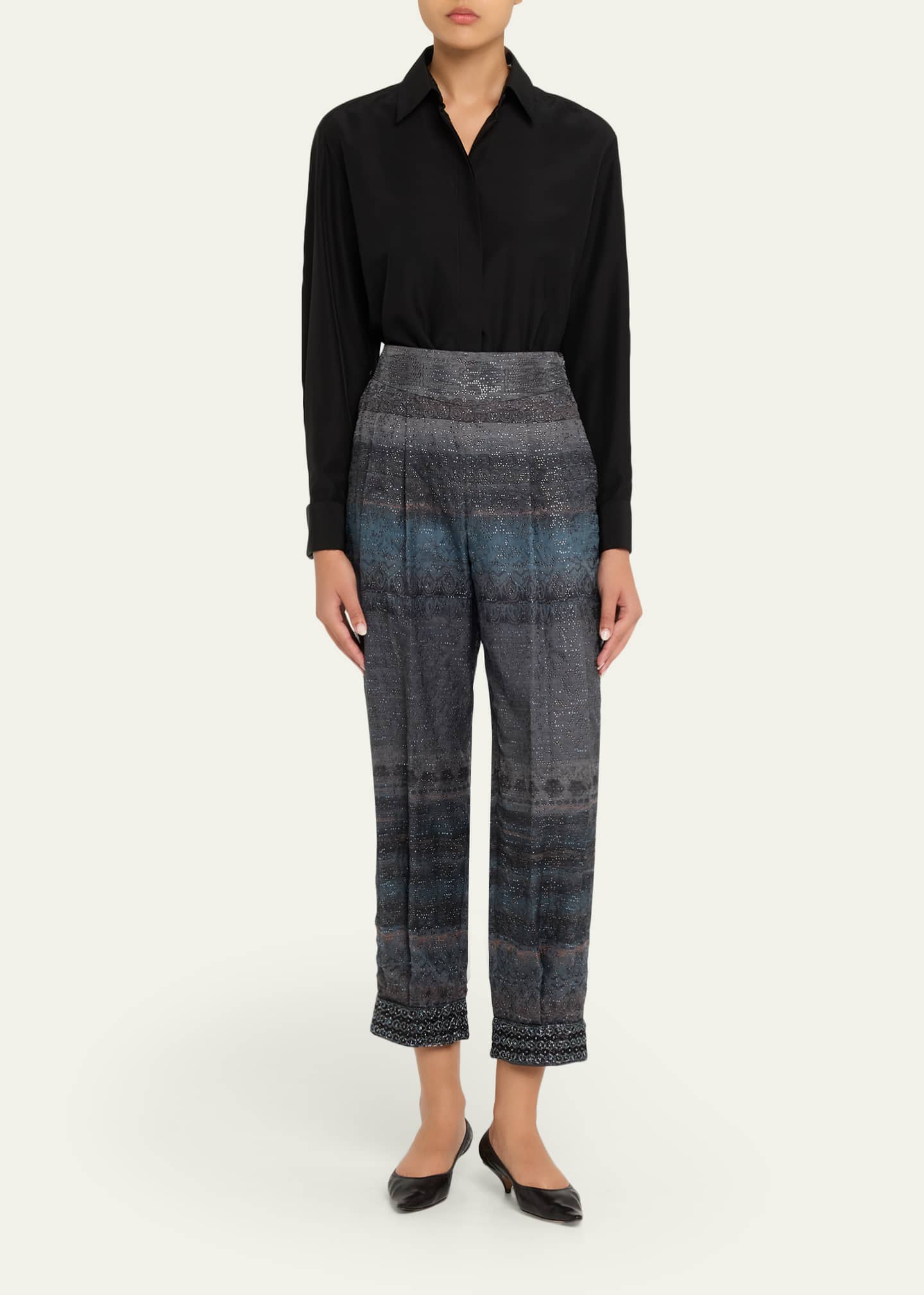 Giorgio Armani Embroidered Geo-Print Wook Straight-Leg Crop