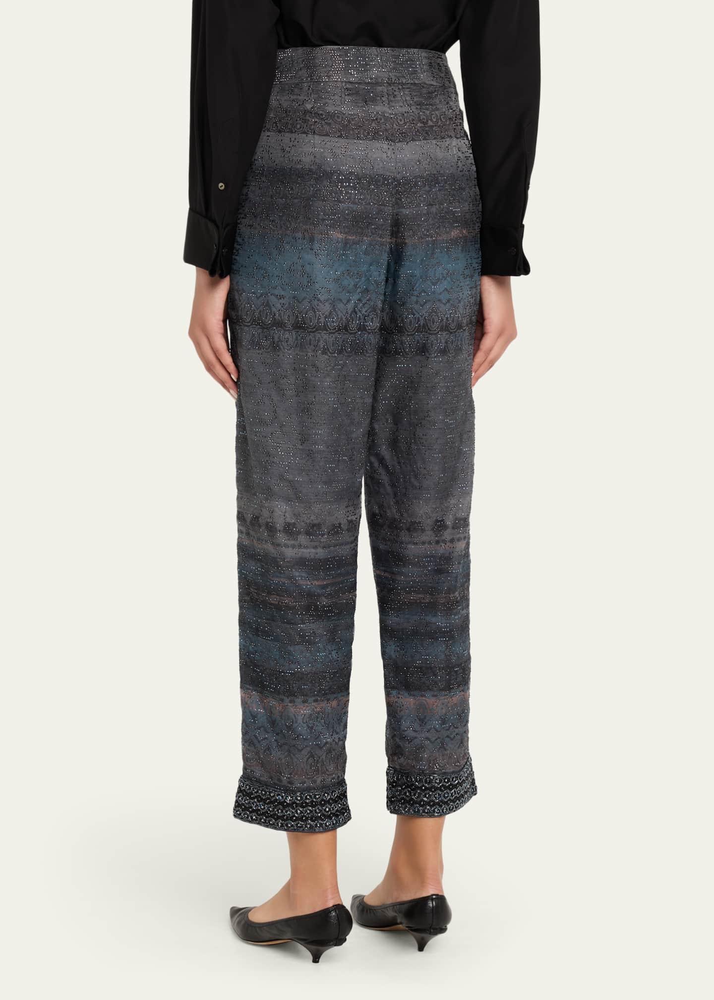 Giorgio Armani ストライプ柄 ワイドパンツ サイズ48 Giorgio Armani Embroidered Geo-Print Wook Straight-Leg Crop