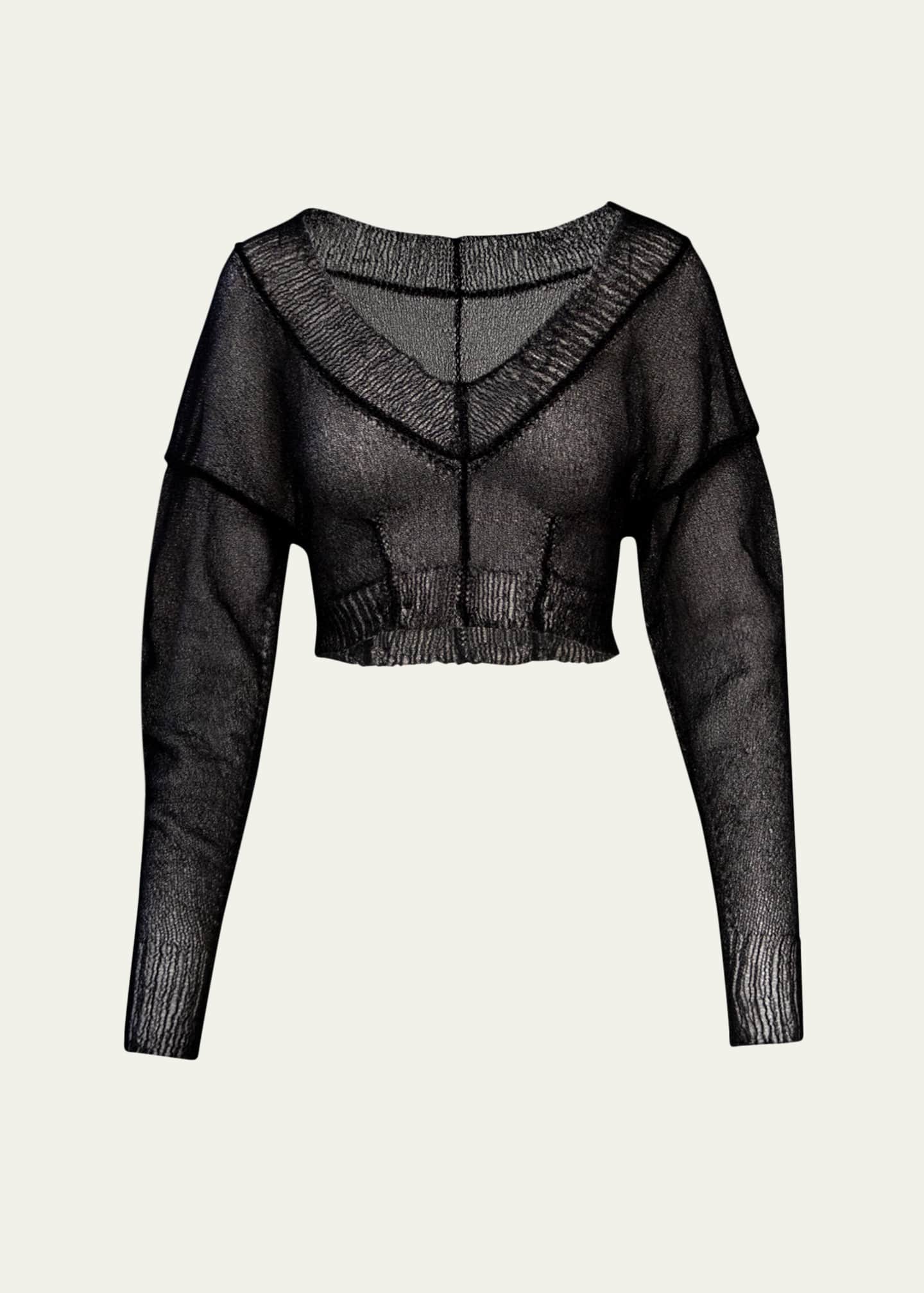 Aisling Camps Gossamer Sheer Knit Crop V-Neck Sweater - Bergdorf