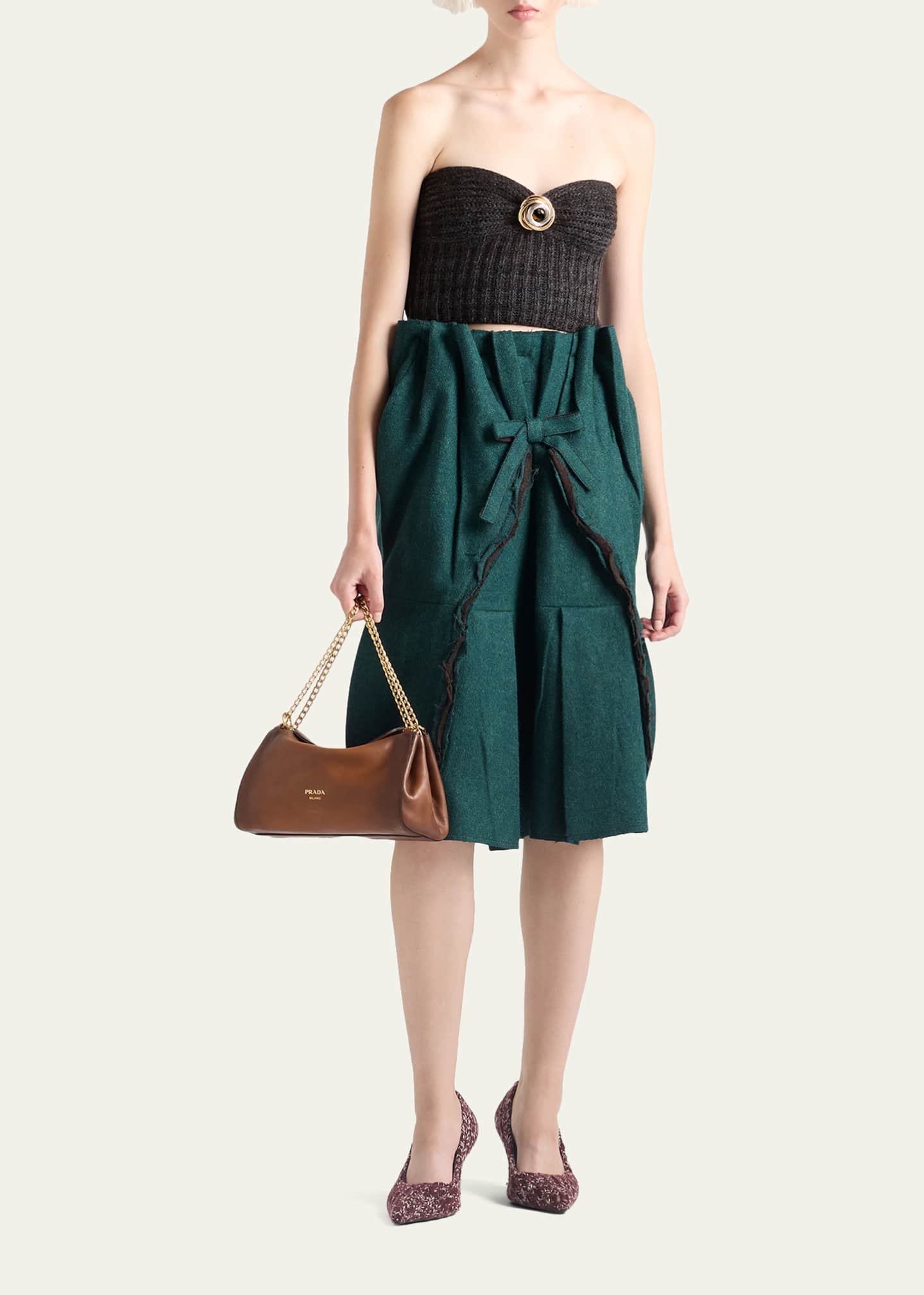 Prada Cashmere & Wool Bandeau Top with Brooch - Bergdorf Goodman