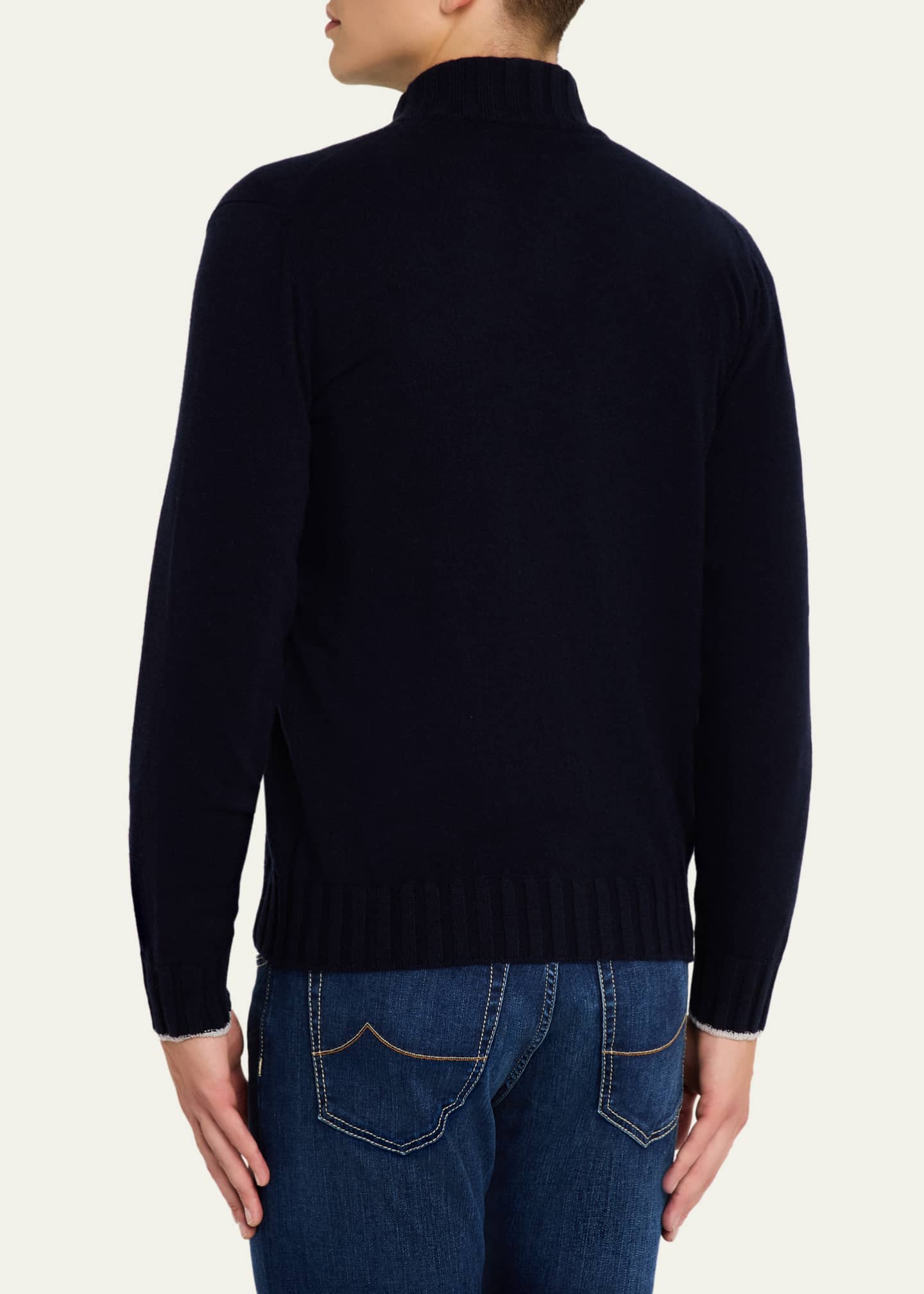 Cesare Attolini Men's Cashmere Contrast-Trim Full-Zip Sweater