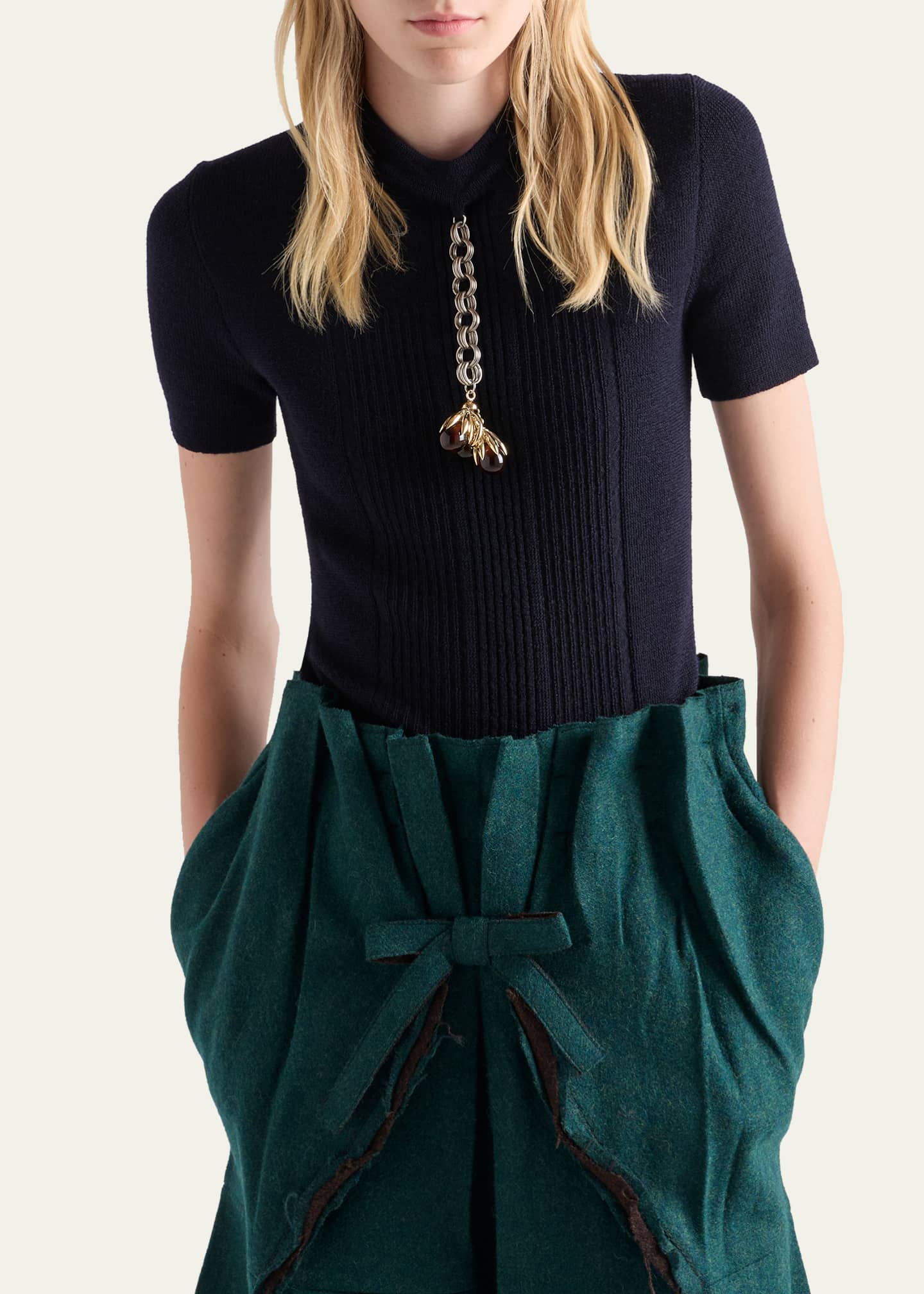 Prada Short-Sleeve Knit Sweater with Pendants - Bergdorf Goodman