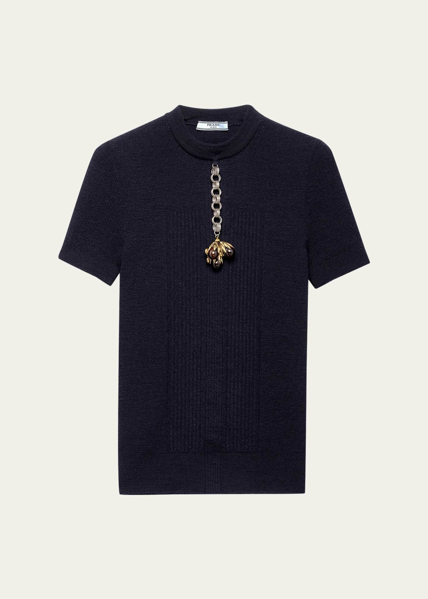 Prada Short-Sleeve Knit Sweater with Pendants - Bergdorf Goodman