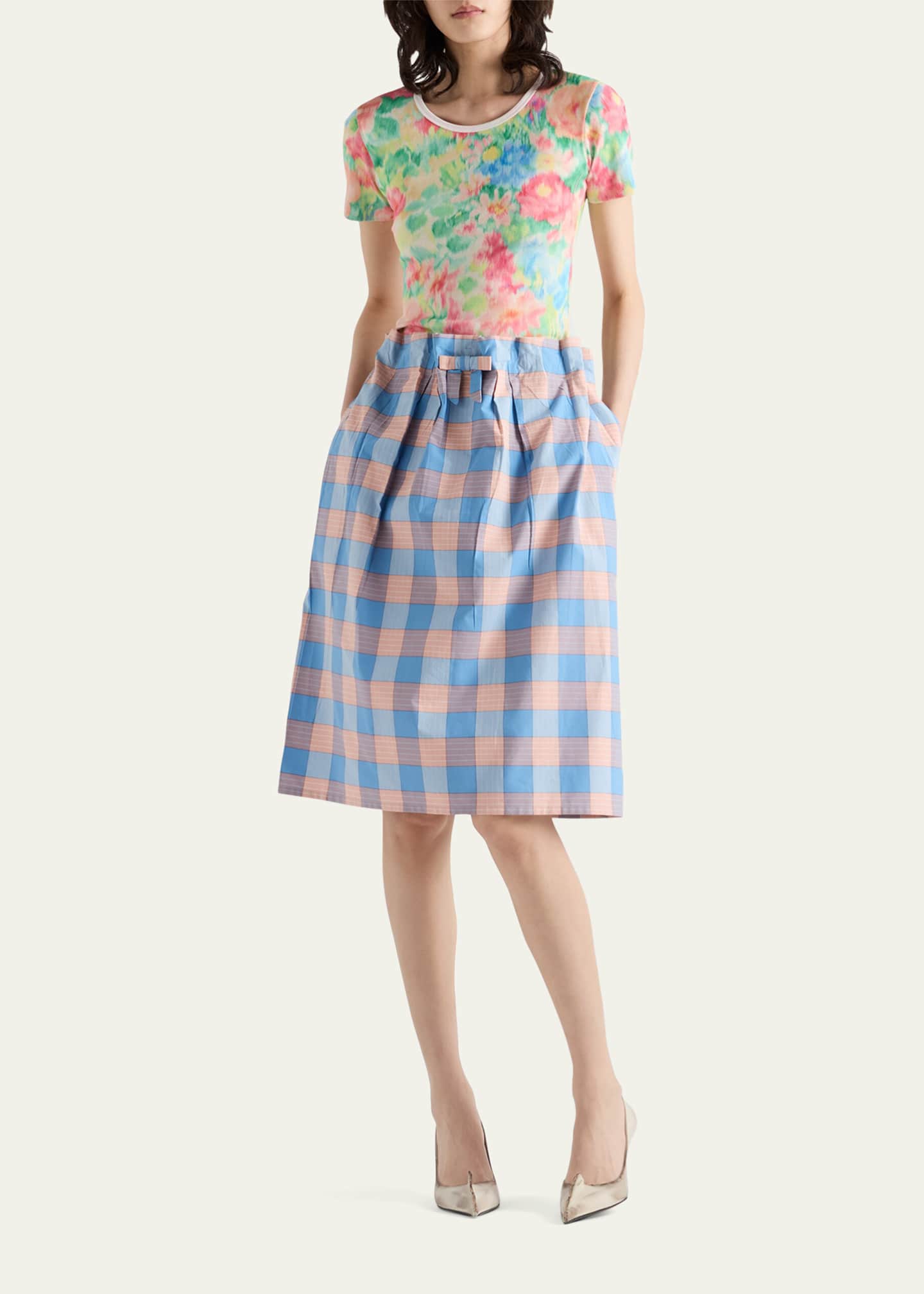 ■ 47317★年 PRADA プラダ スカート フルーツ柄 タイト Prada Costina Flower-Print Short-Sleeve Top - Bergdorf Goodman