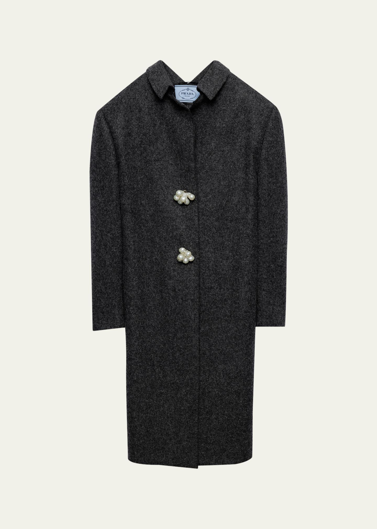 Prada Long Wool Coat with Pearl Buttons - Bergdorf Goodman