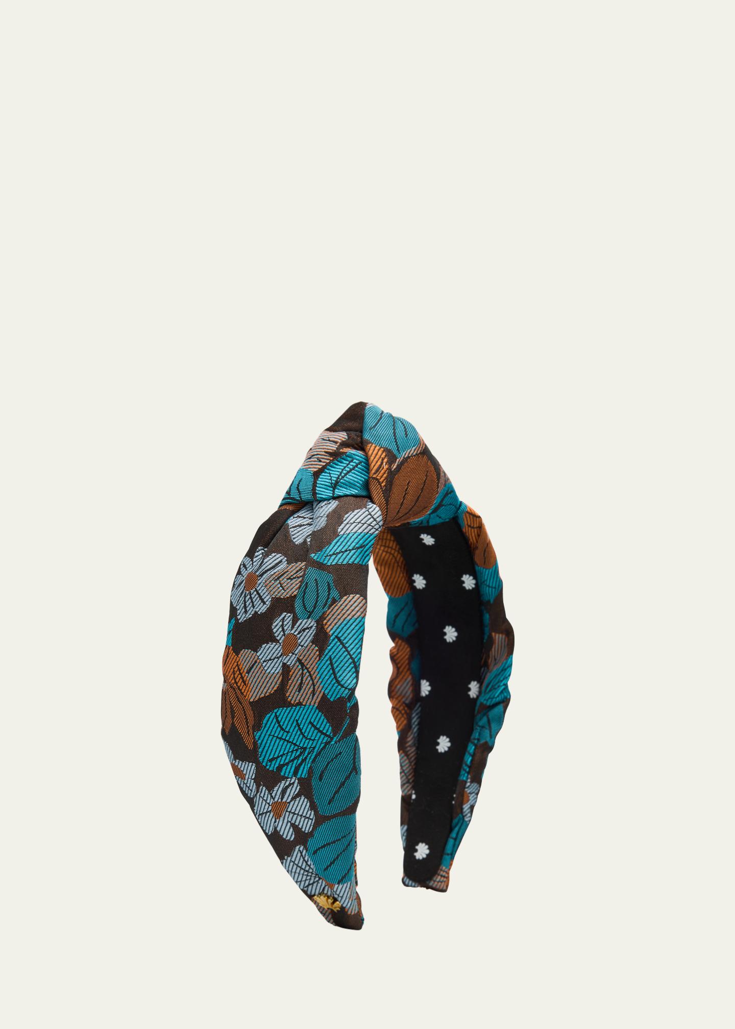Lele Sadoughi Slim Knotted Floral Jacquard Headband Lele Sadoughi PLUM WILDFLOWER CRYSTAL FLORAL SLIM KNOTTED  main image 4