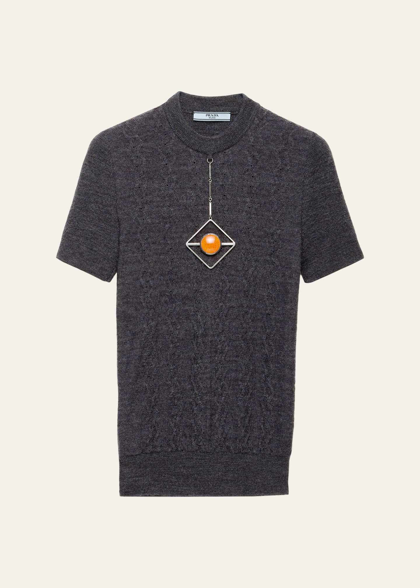 Prada Short-Sleeve Knit Sweater with Pendants - Bergdorf Goodman