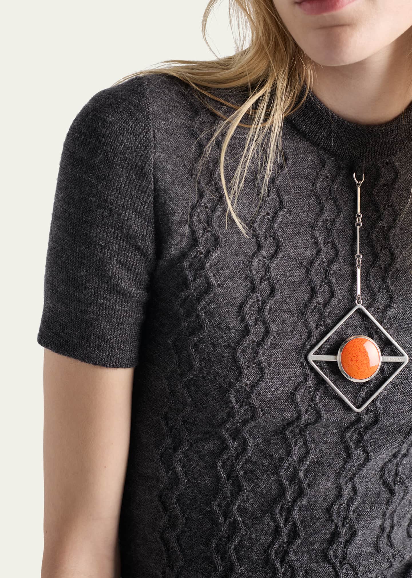 Prada Short-Sleeve Knit Sweater with Pendants - Bergdorf Goodman
