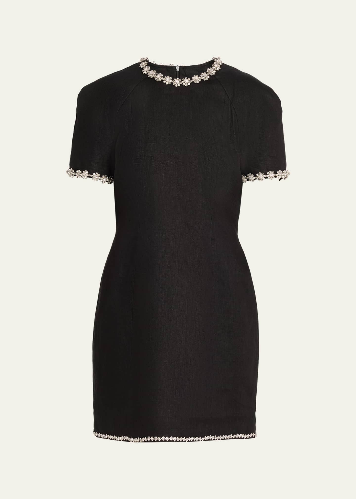 zimmermann black short dress Zimmermann Black Linen & Lace Detail Mini Dress S Zimmermann