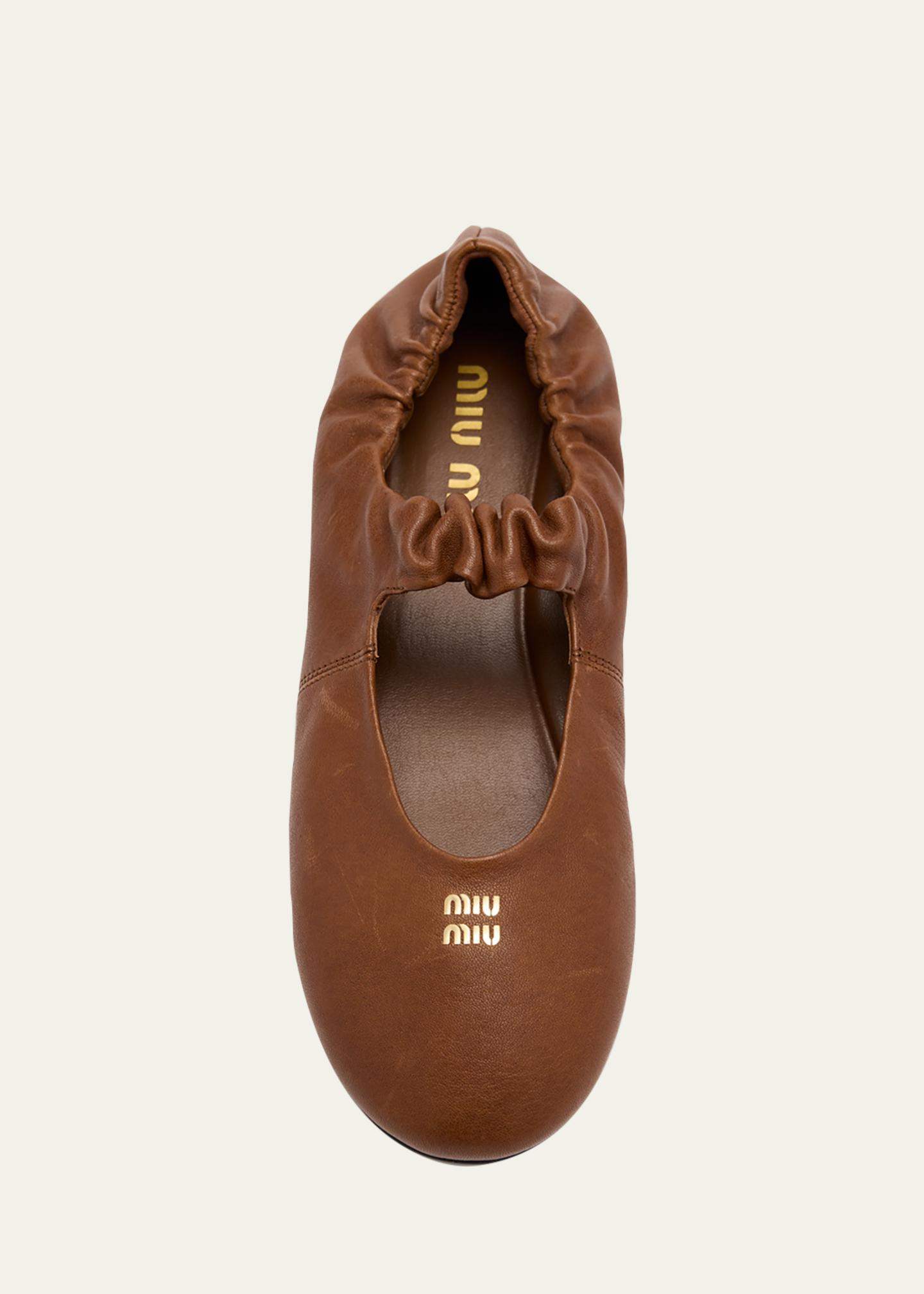 Miu Miu Ruched Leather Ballerina Flats - Bergdorf Goodman
