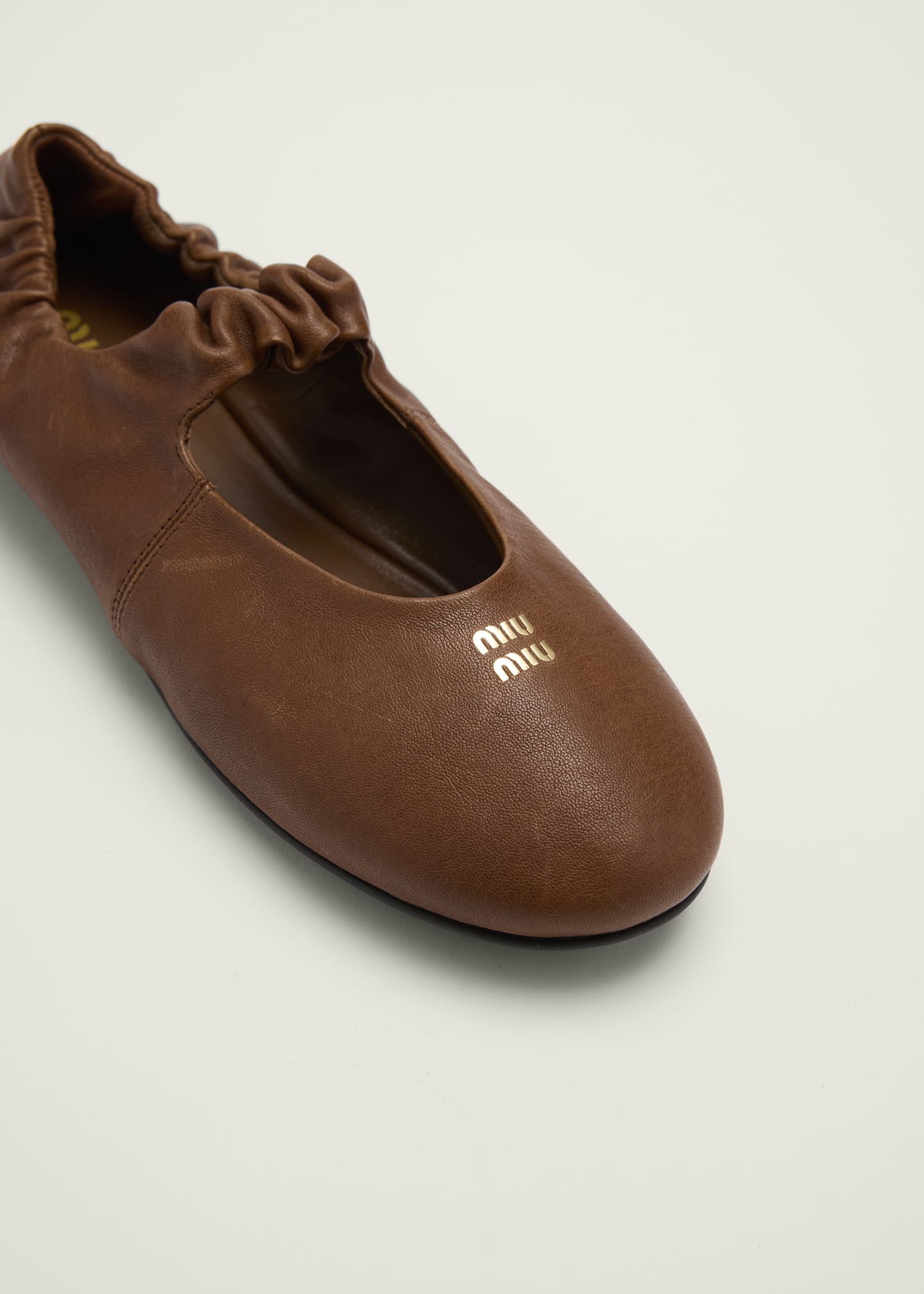 Miu Miu Ruched Leather Ballerina Flats - Bergdorf Goodman