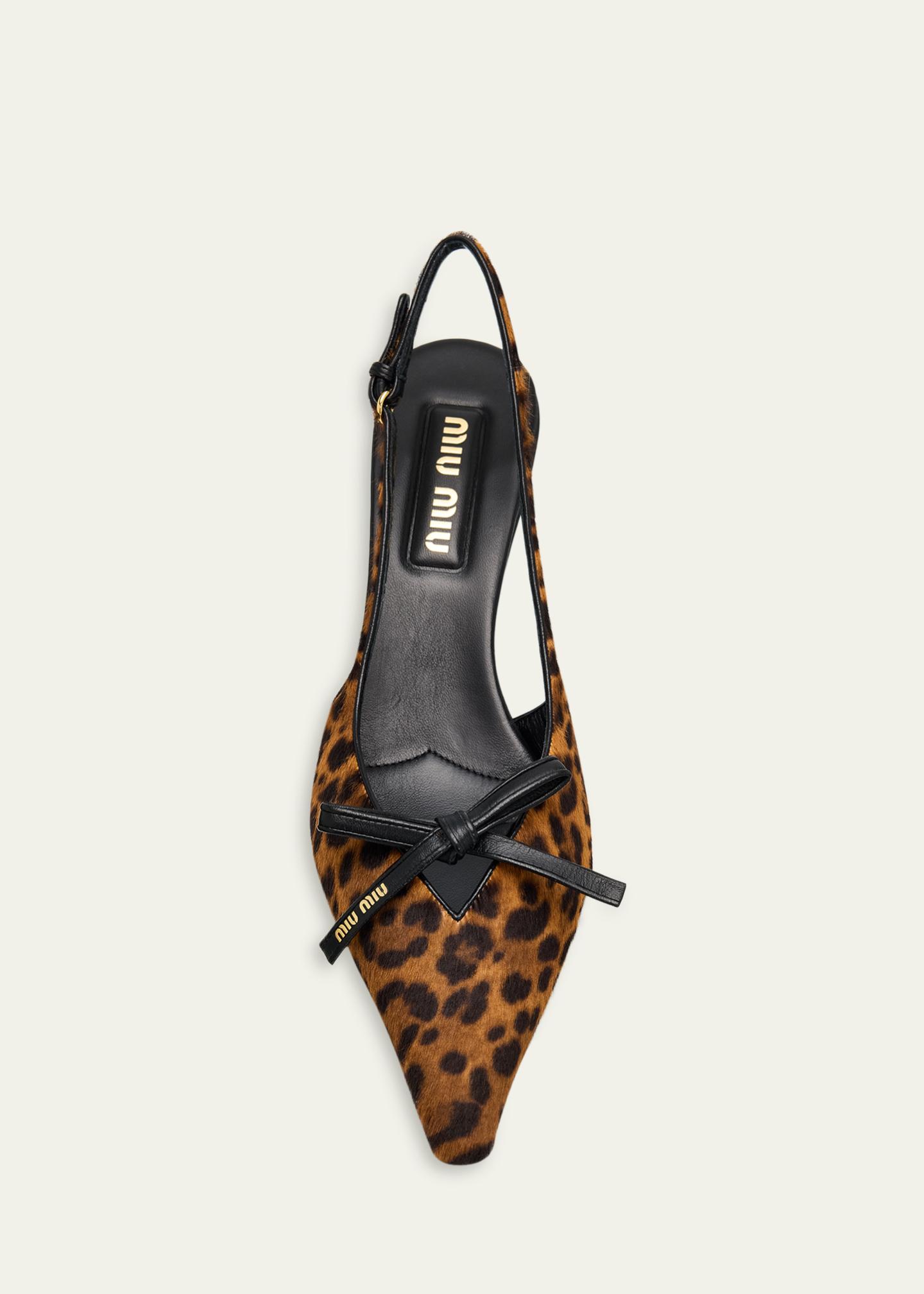 Miu Miu 55mm Leopard Calf Hair Bow Slingback Pumps - Bergdorf Goodman