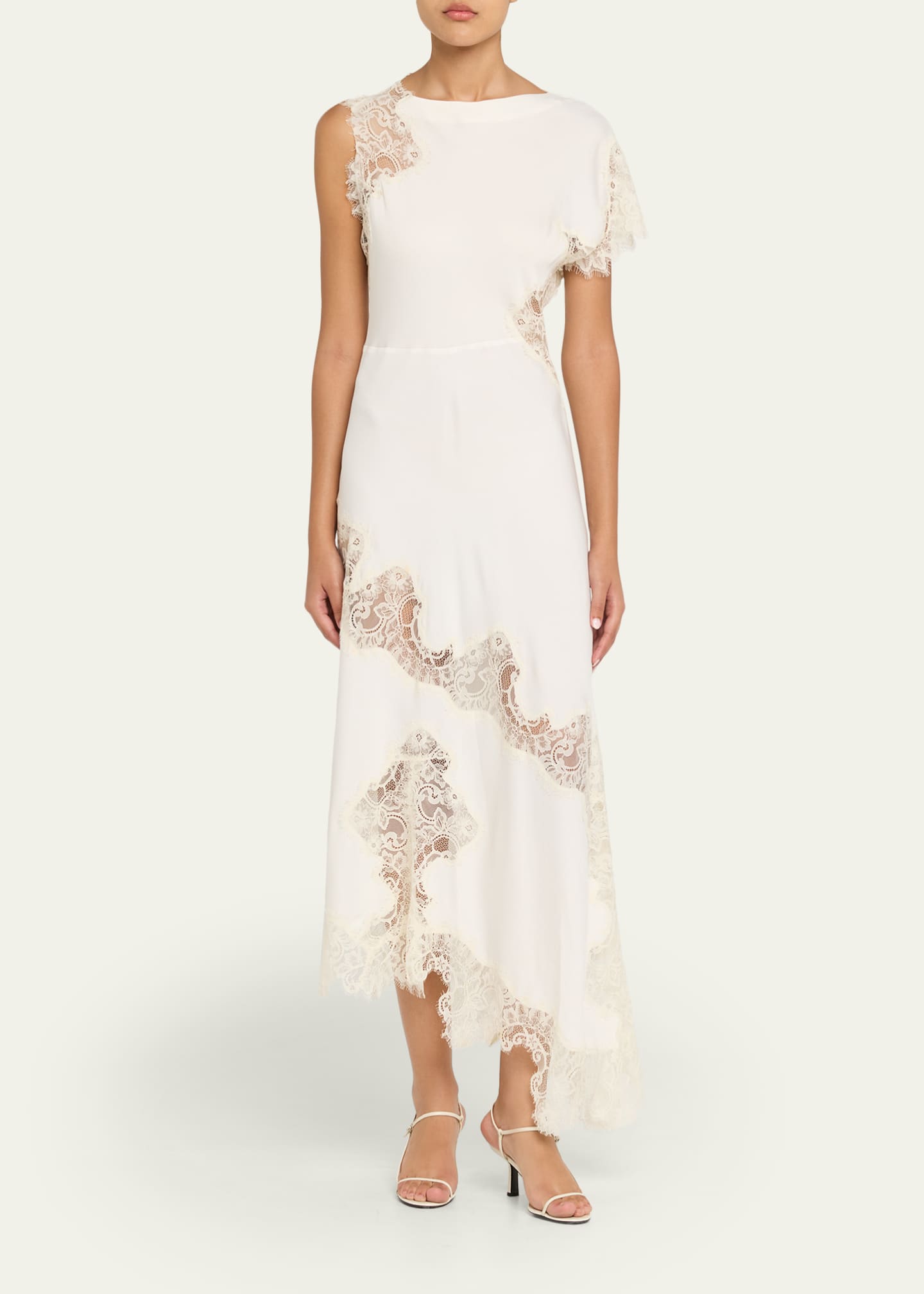 A.L.C. Women's Alessia Textured Satin and Lace Maxi Dress in Creme, Size 2