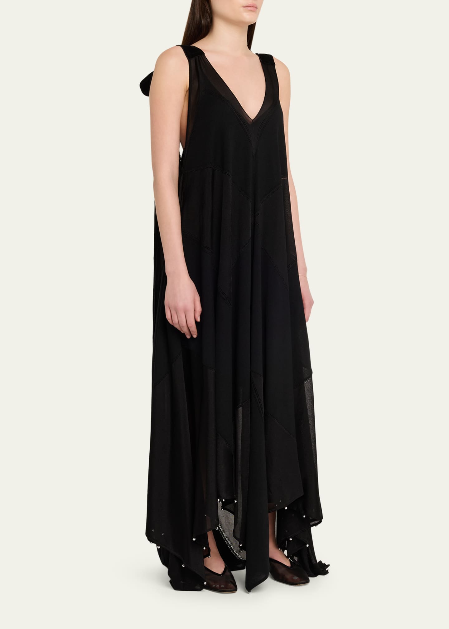 Lanvin Flowy Bow Asymmetric Maxi Dress - Bergdorf Goodman