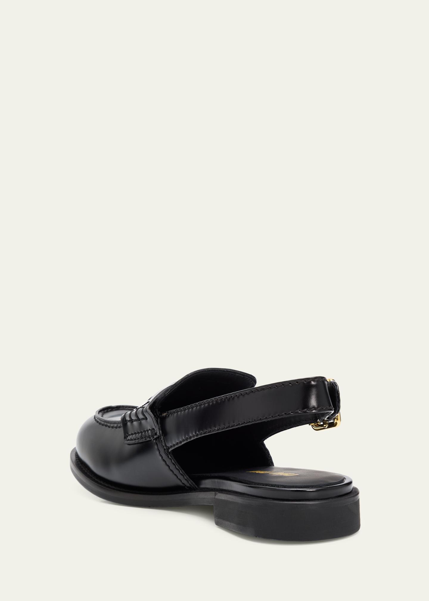 Miu Miu Spazzolato Leather Slingback Penny Loafers - Bergdorf Goodman