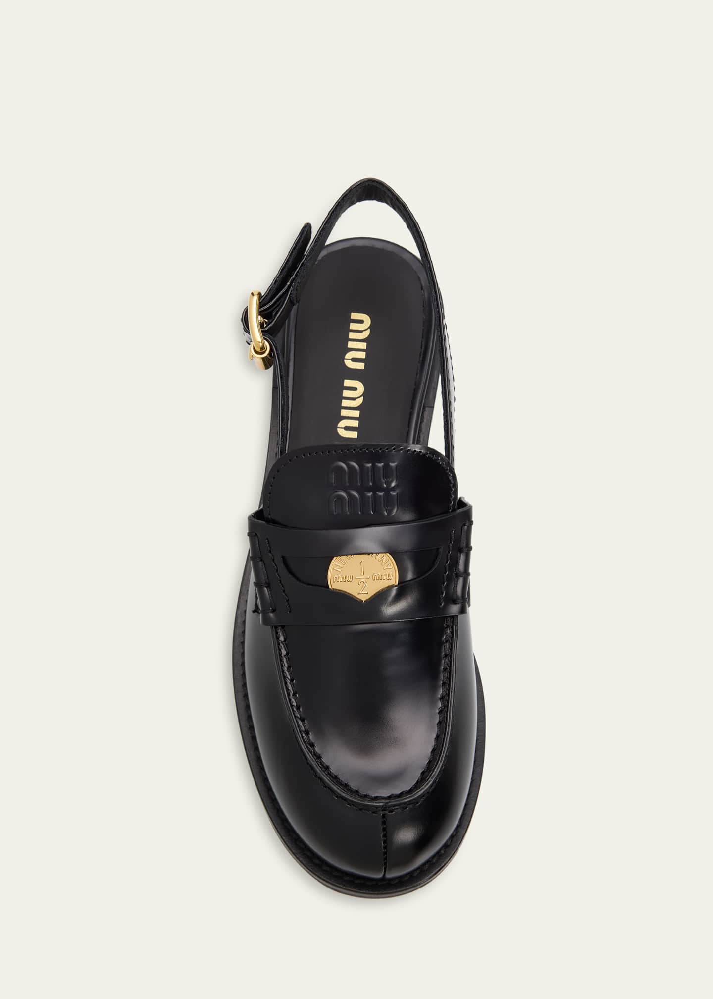 Miu Miu Spazzolato Leather Slingback Penny Loafers - Bergdorf Goodman