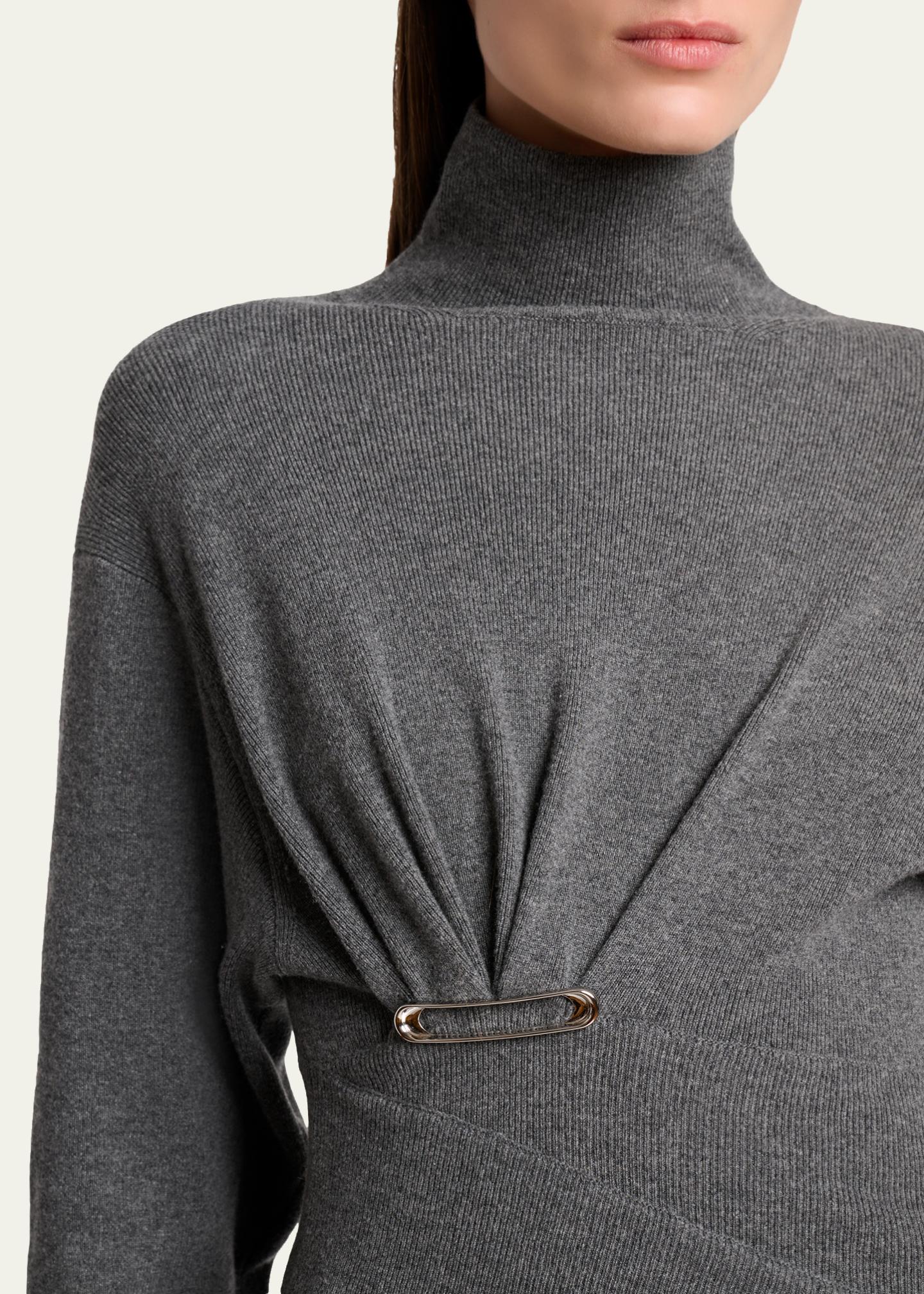 Lanvin Asymmetric Safety-Pin Gathered Cashmere Turtleneck Sweater 