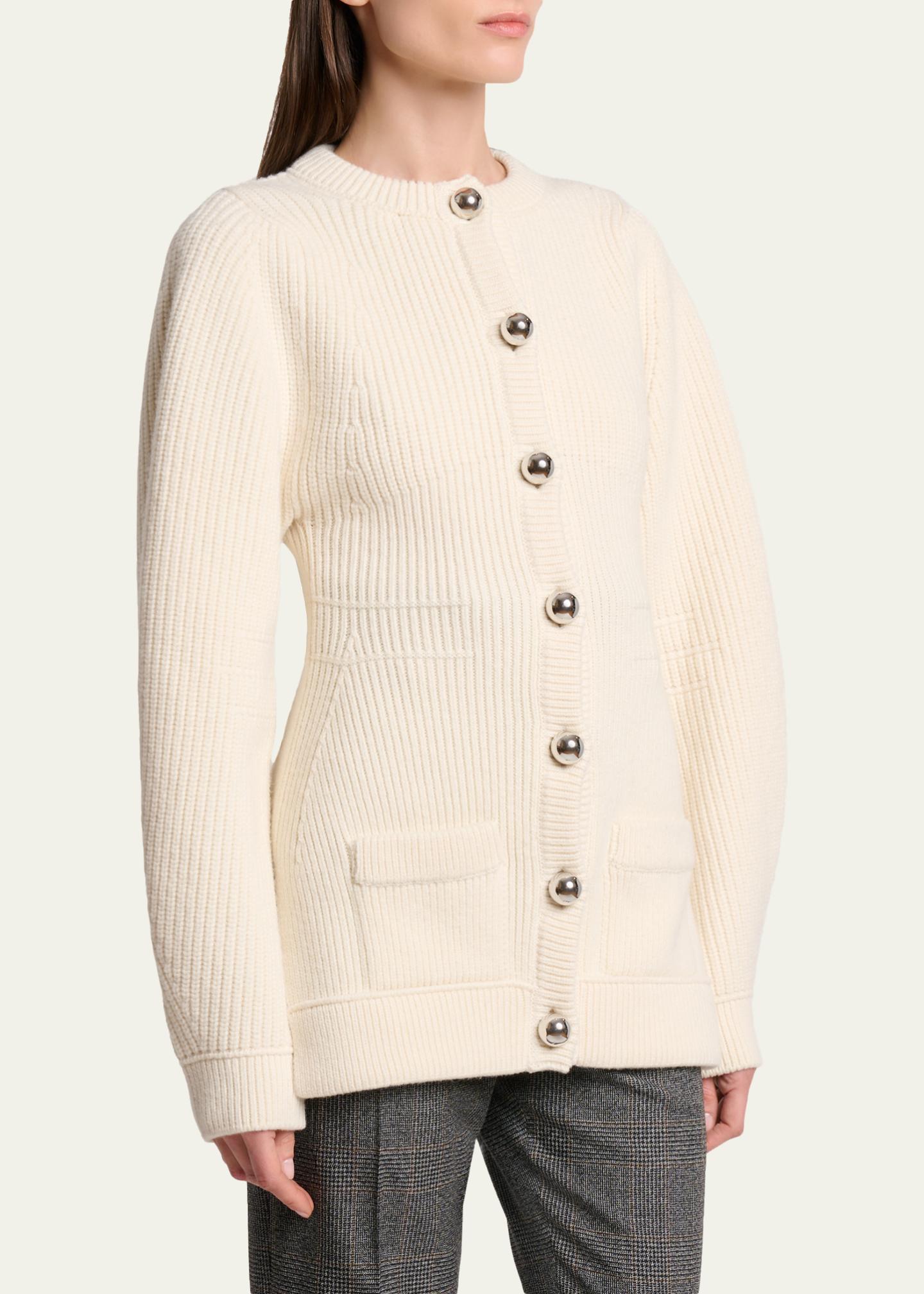 Lanvin Exaggerated-Sleeve Wool Crewneck Cardigan - Bergdorf Goodman