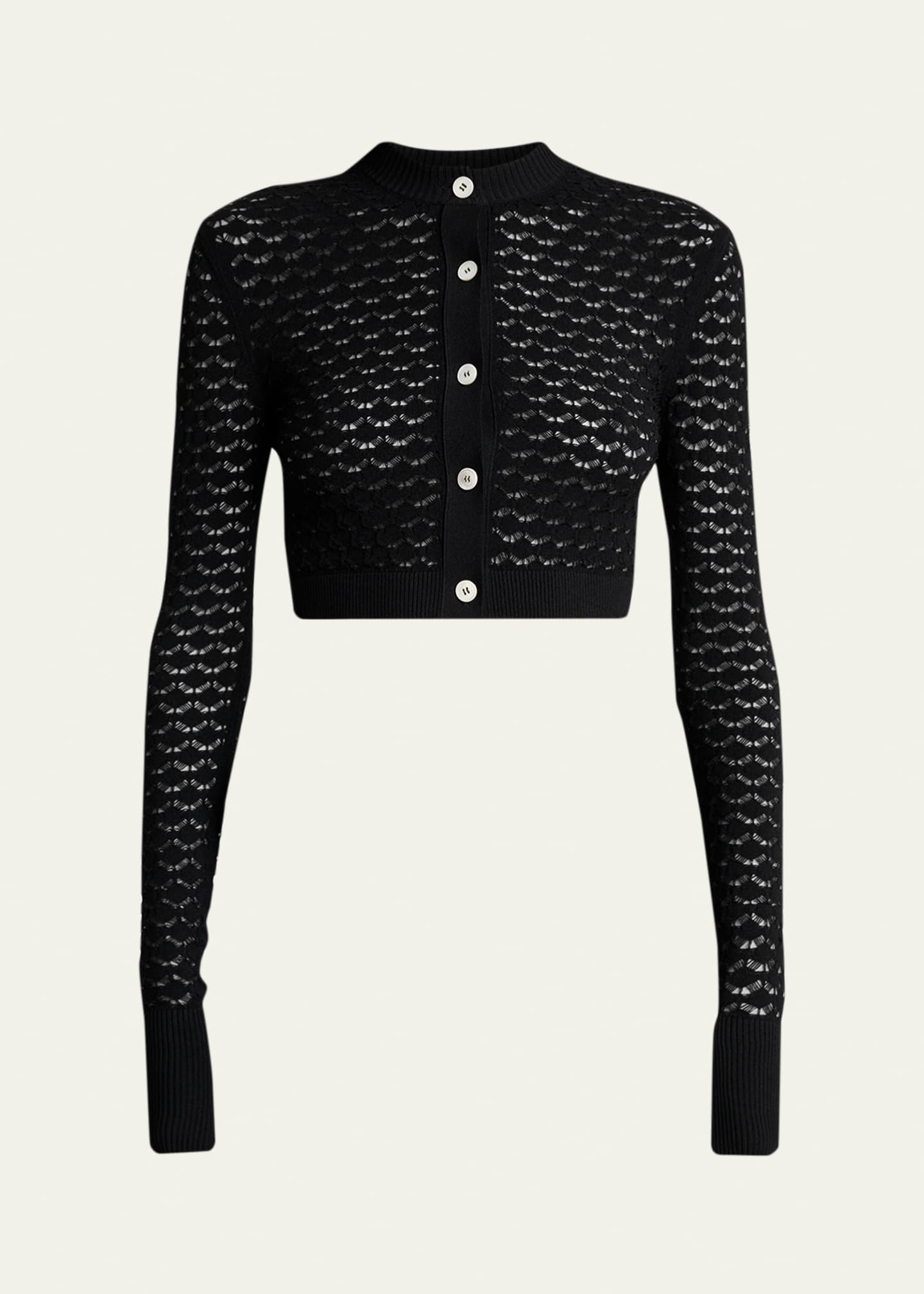 Lanvin Lace Open-Knit Crop Crewneck Cardigan - Bergdorf Goodman