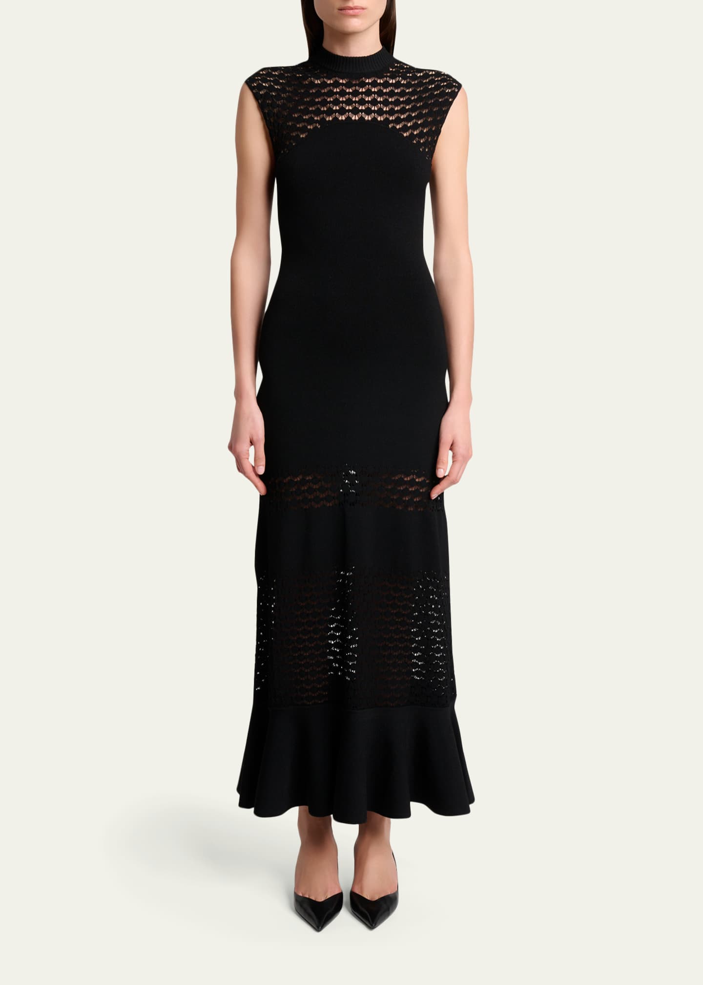 Lanvin Lace Open-Knit Ruffle Maxi Dress - Bergdorf Goodman