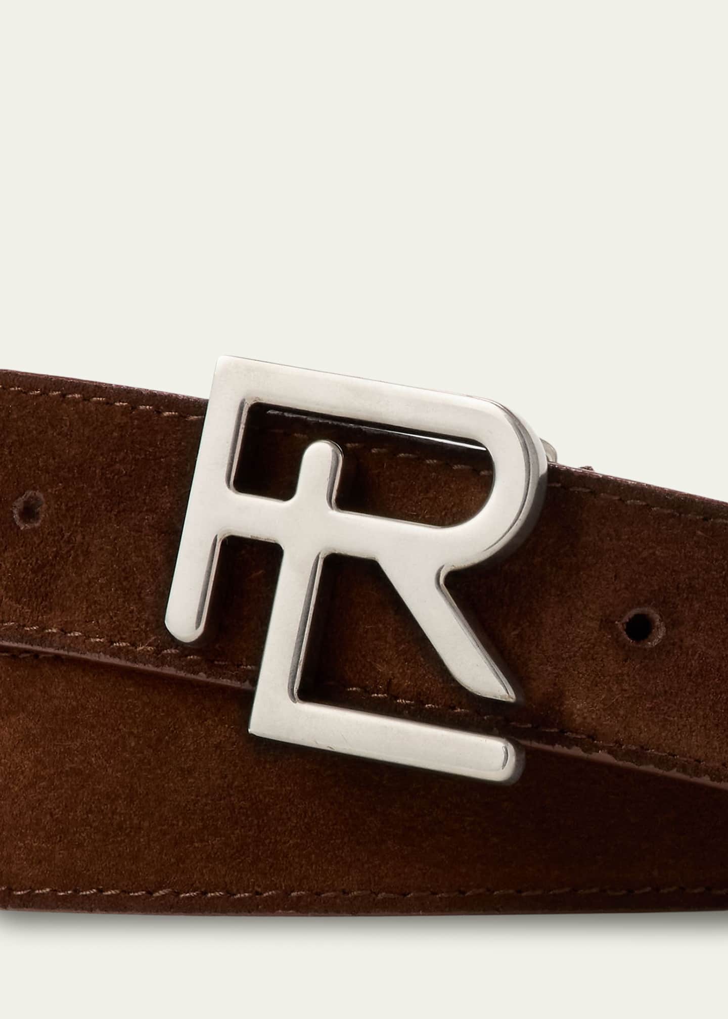 Ralph Lauren Purple Label Men's RL-Buckle Calf Suede Belt