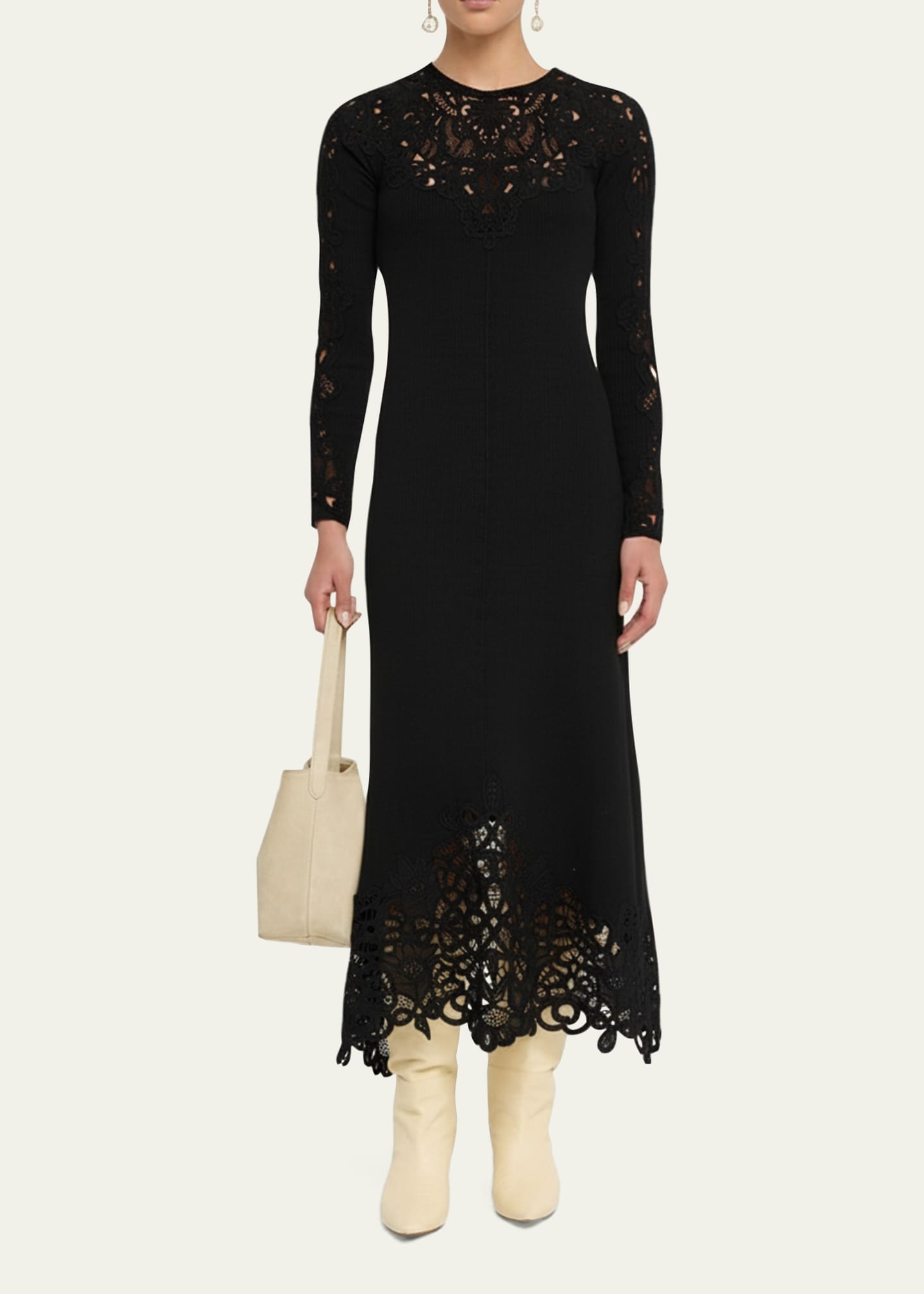 Sea Adelina Battenberg Lace Merino Wool Midi Dress - Bergdorf Goodman
