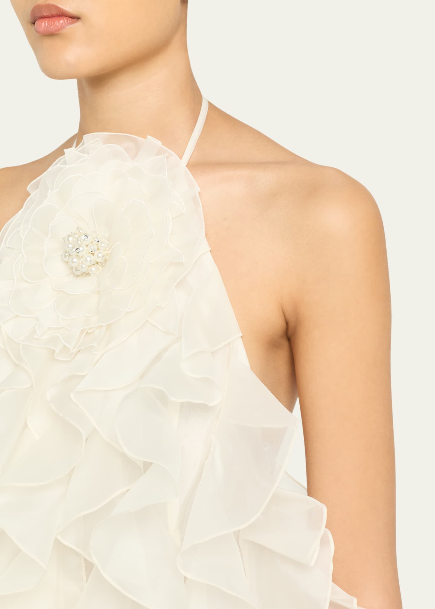 Retrofete Arina Ruffled Halter Mini Dress - Off White