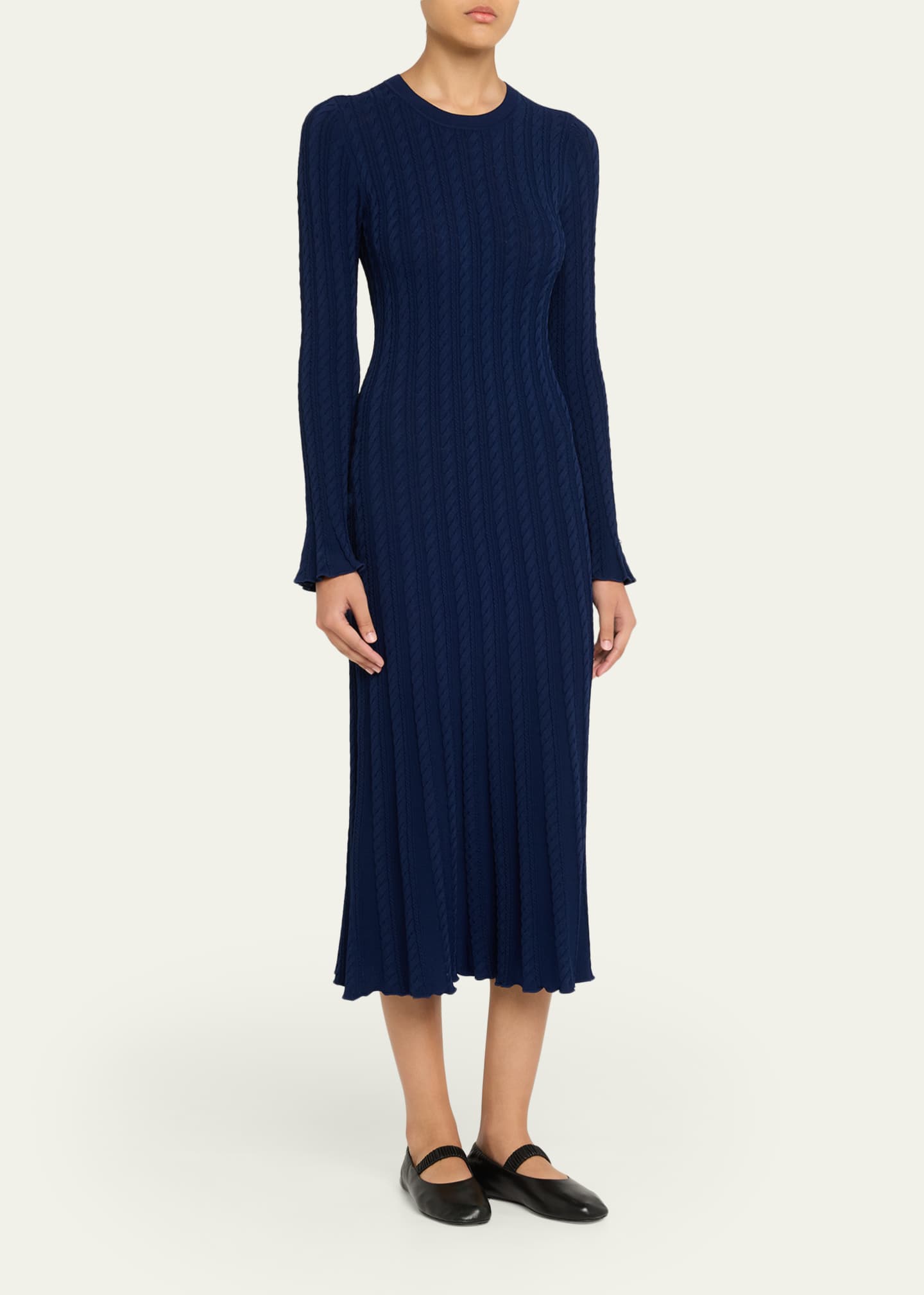 Alice + Olivia Rhea Cable-Knit Midi Dress, Blue, Women's, S, Casual & Work Dresses Knit Dresses