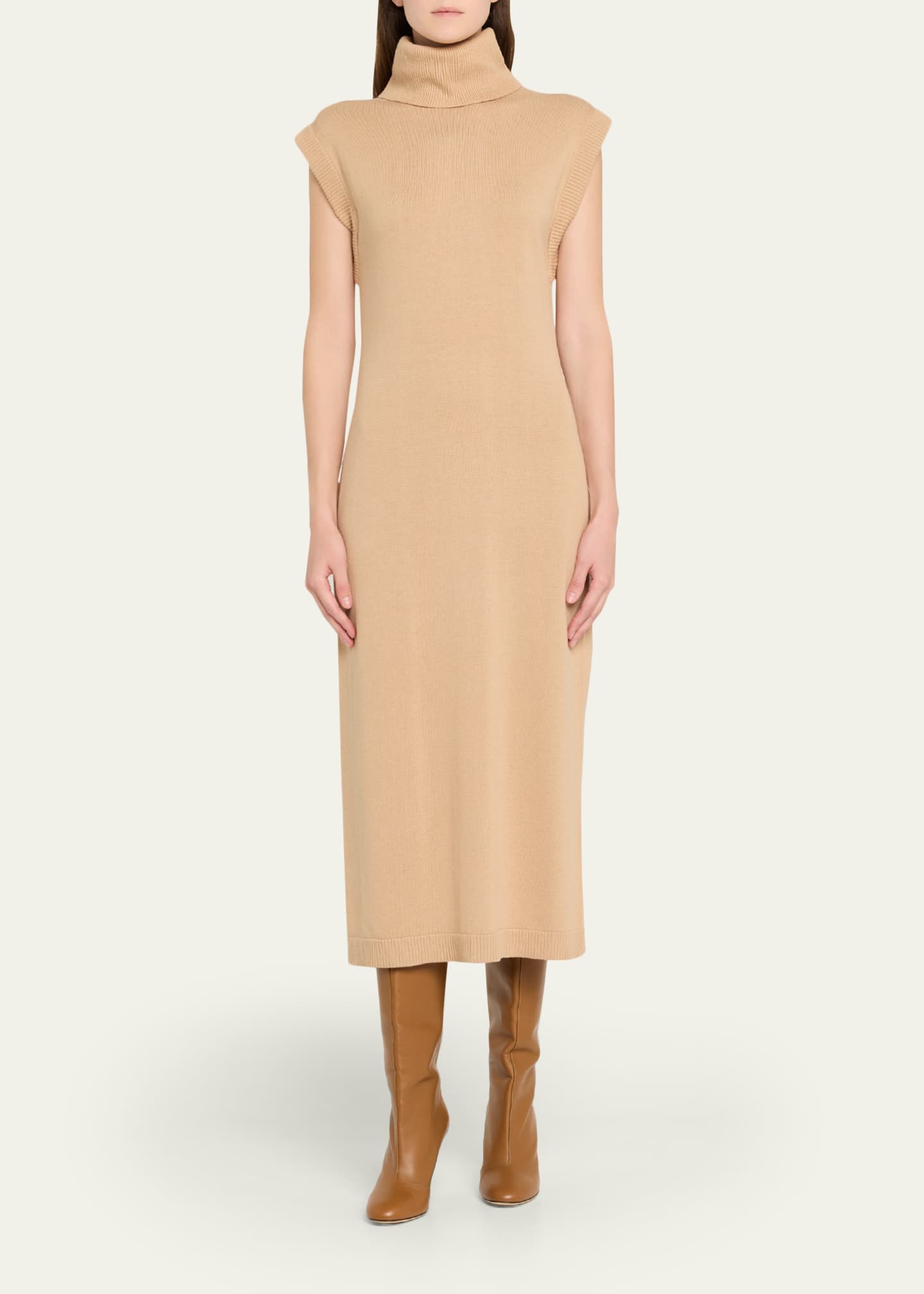Simkhai Cashmere-Cotton Sleeveless Sweater Dress, Light Camel, Women's, M, Casual & Work Dresses Sweater Dresses