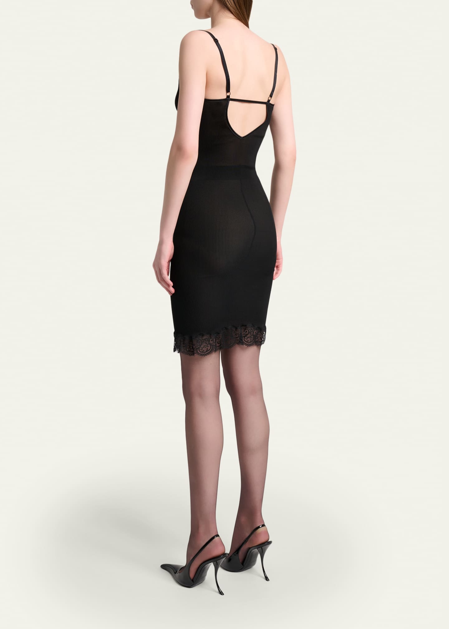Saint Laurent Lace-Trim Ribbed Mini Tank Dress - Bergdorf Goodman