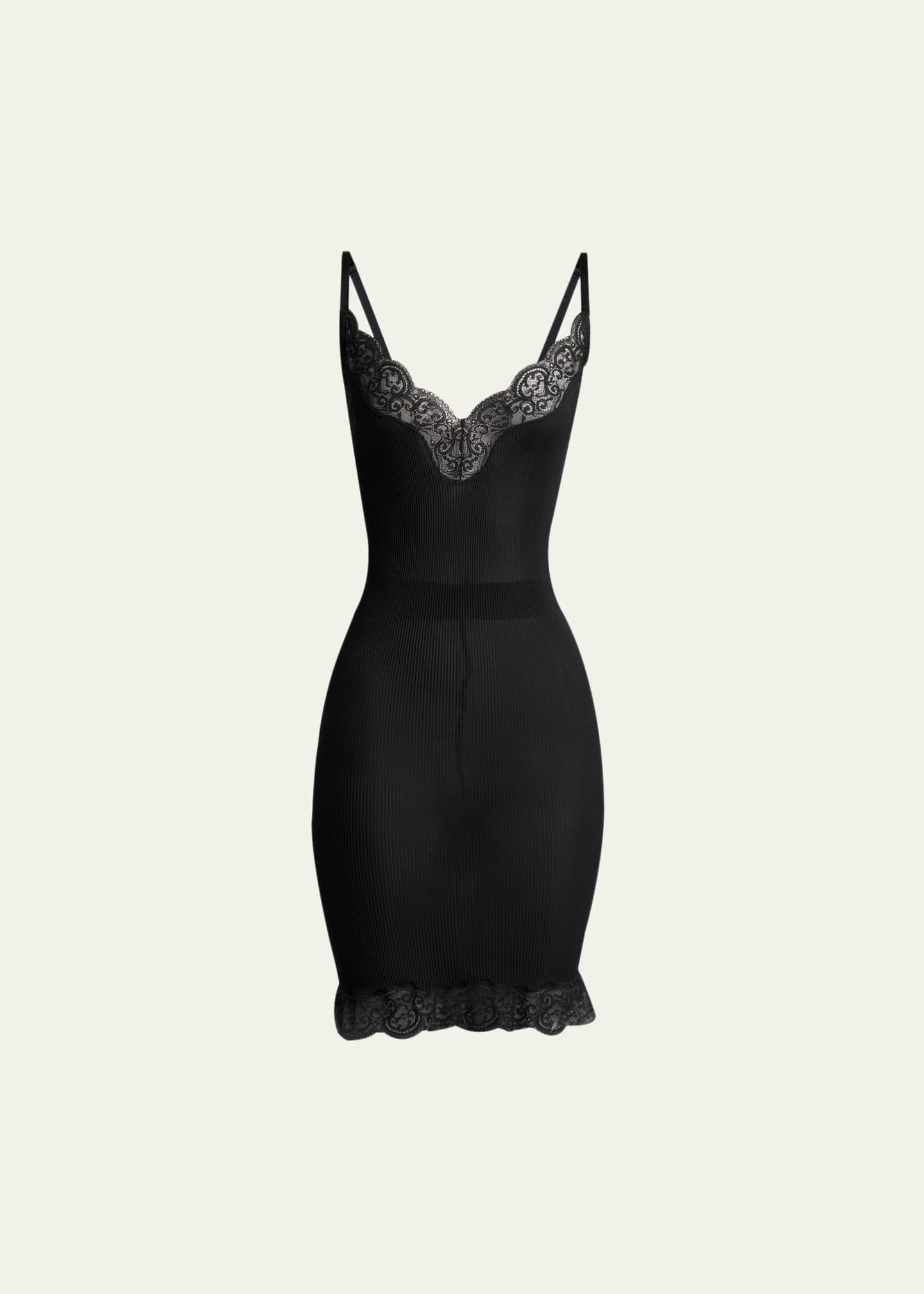 Saint Laurent Lace-Trim Ribbed Mini Tank Dress - Bergdorf Goodman